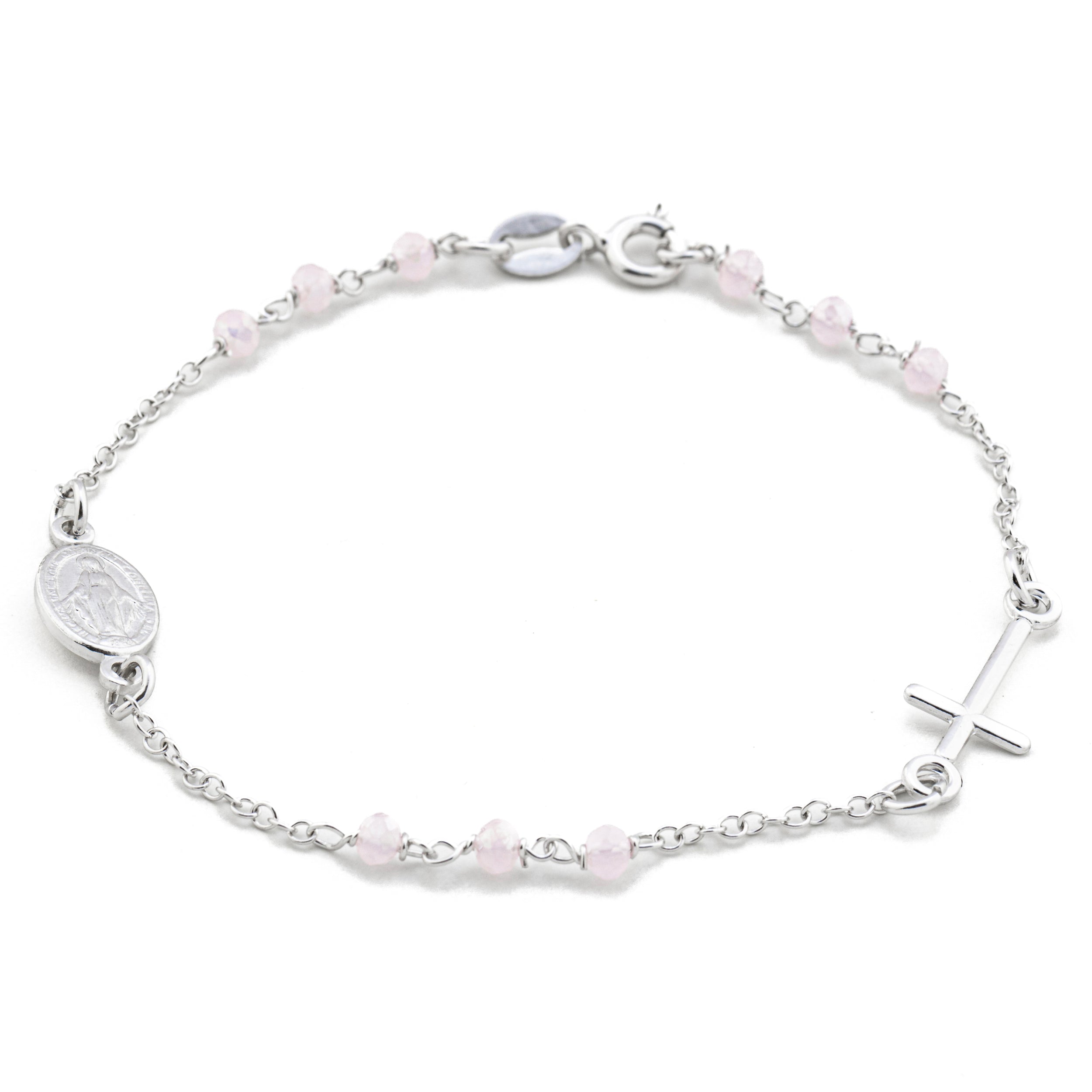 Exclusive 925 silver bracelet. With 2mm 3 + 3 + 3 pink beads