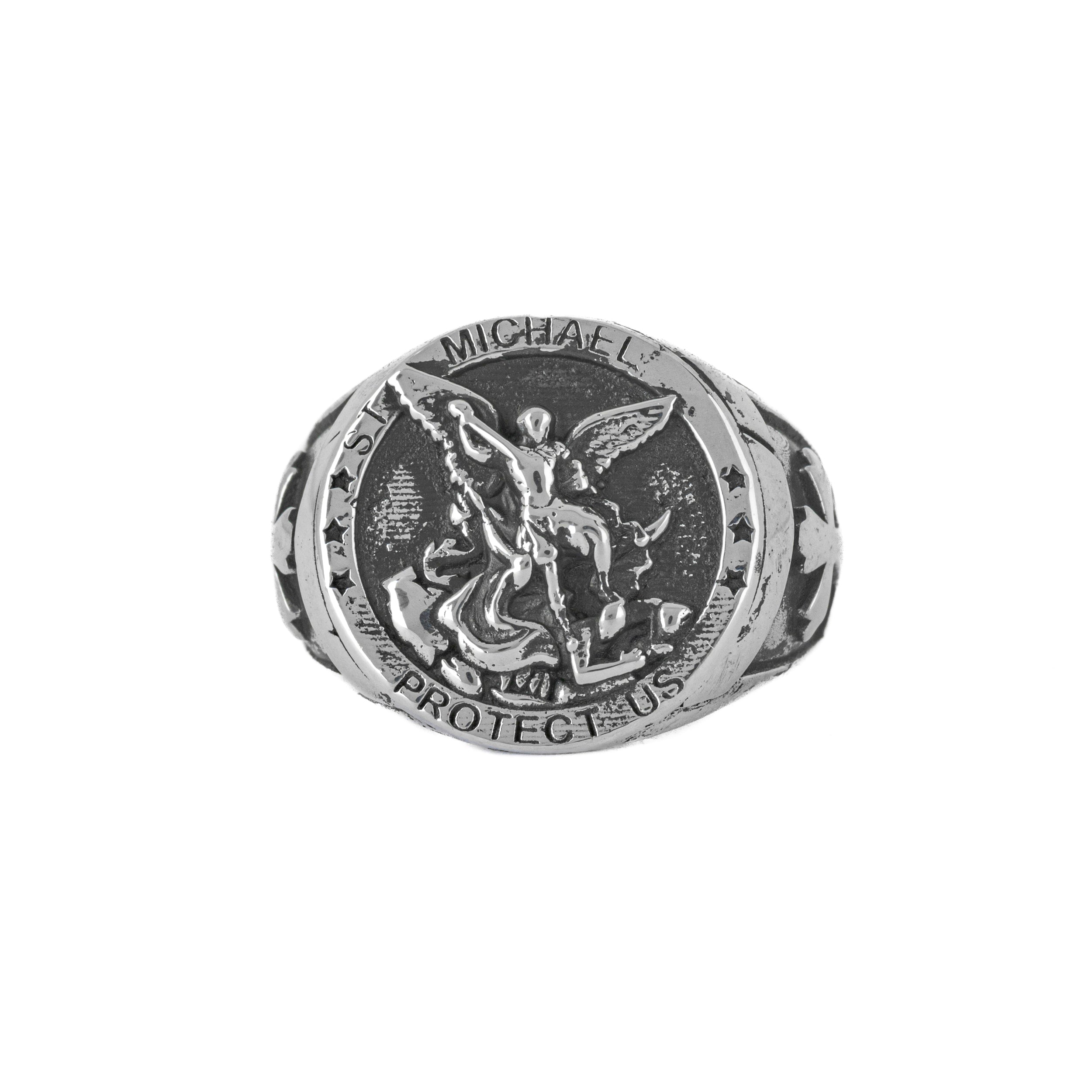 Anello da Uomo "Arcangelo San Michele" in Argento 925. Ossidato.