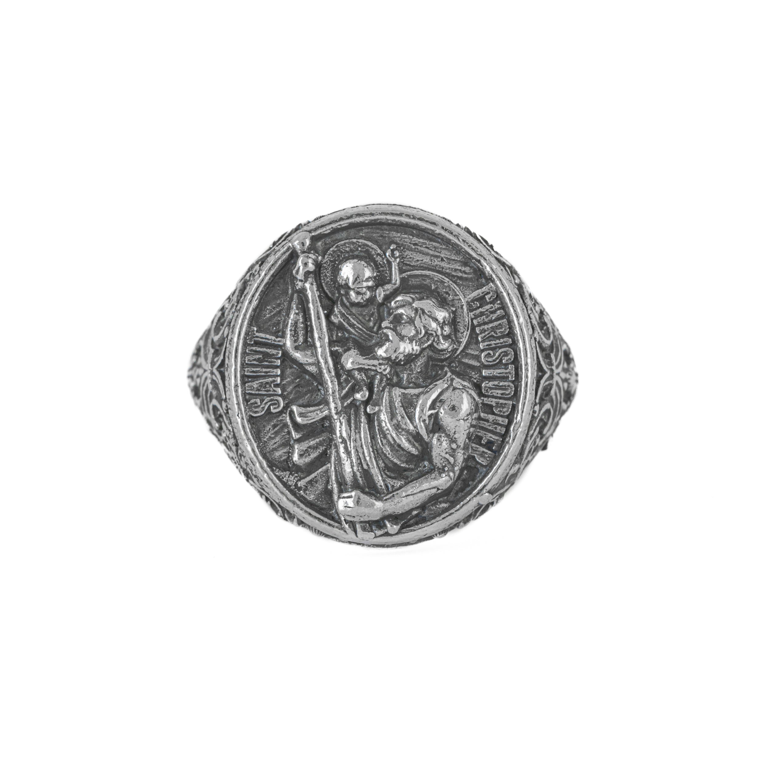 Anello da Uomo "San Cristopher" in Argento 925. Ossidato.