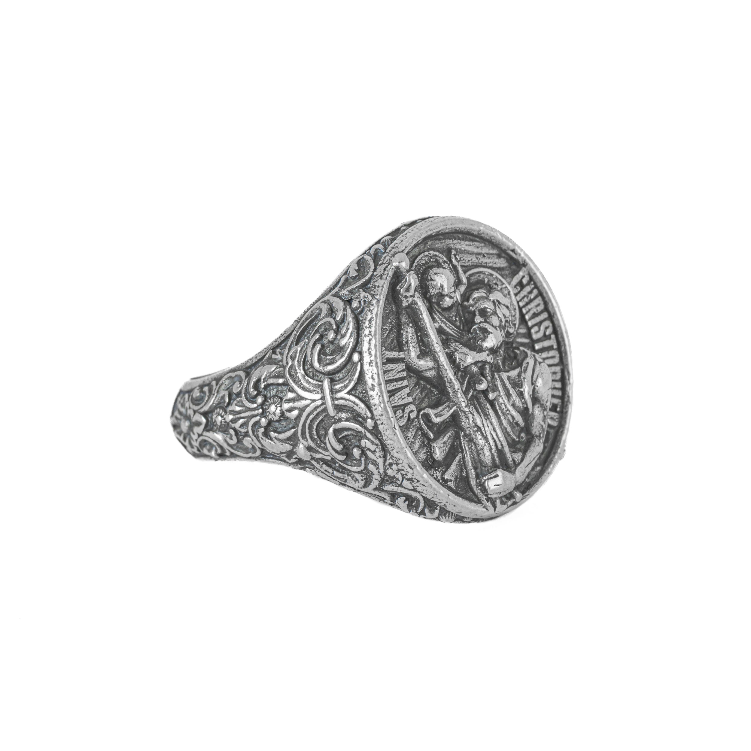 Anello da Uomo "San Cristopher" in Argento 925. Ossidato.