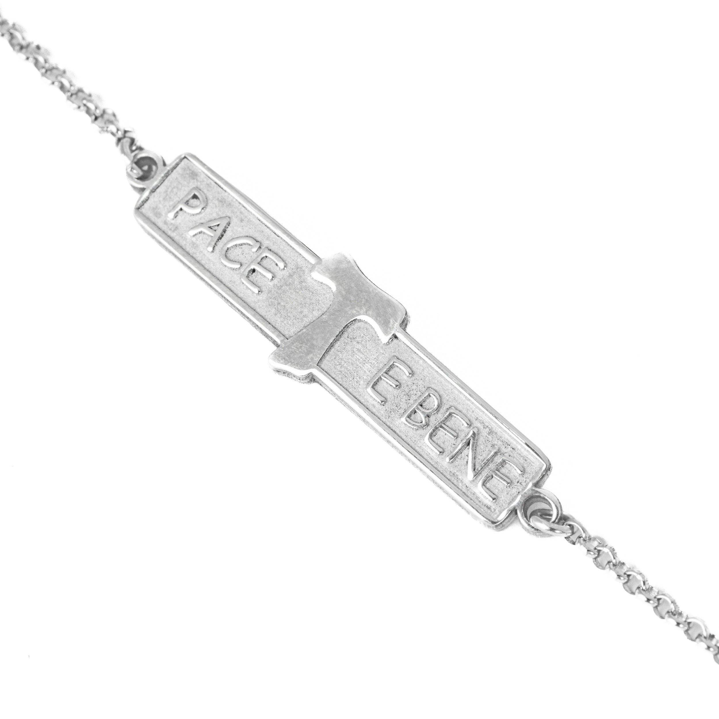 Bracciale in argento 925 con Piastra e rilievo "Pace e Bene" con croce Tao