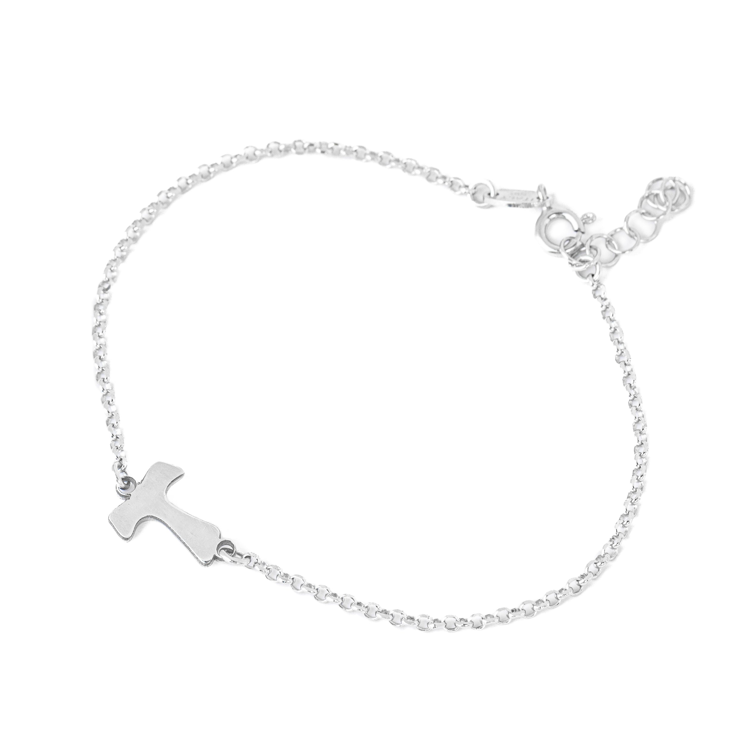 Esclusivo bracciale in argento 925 con croce Tao fatta mano