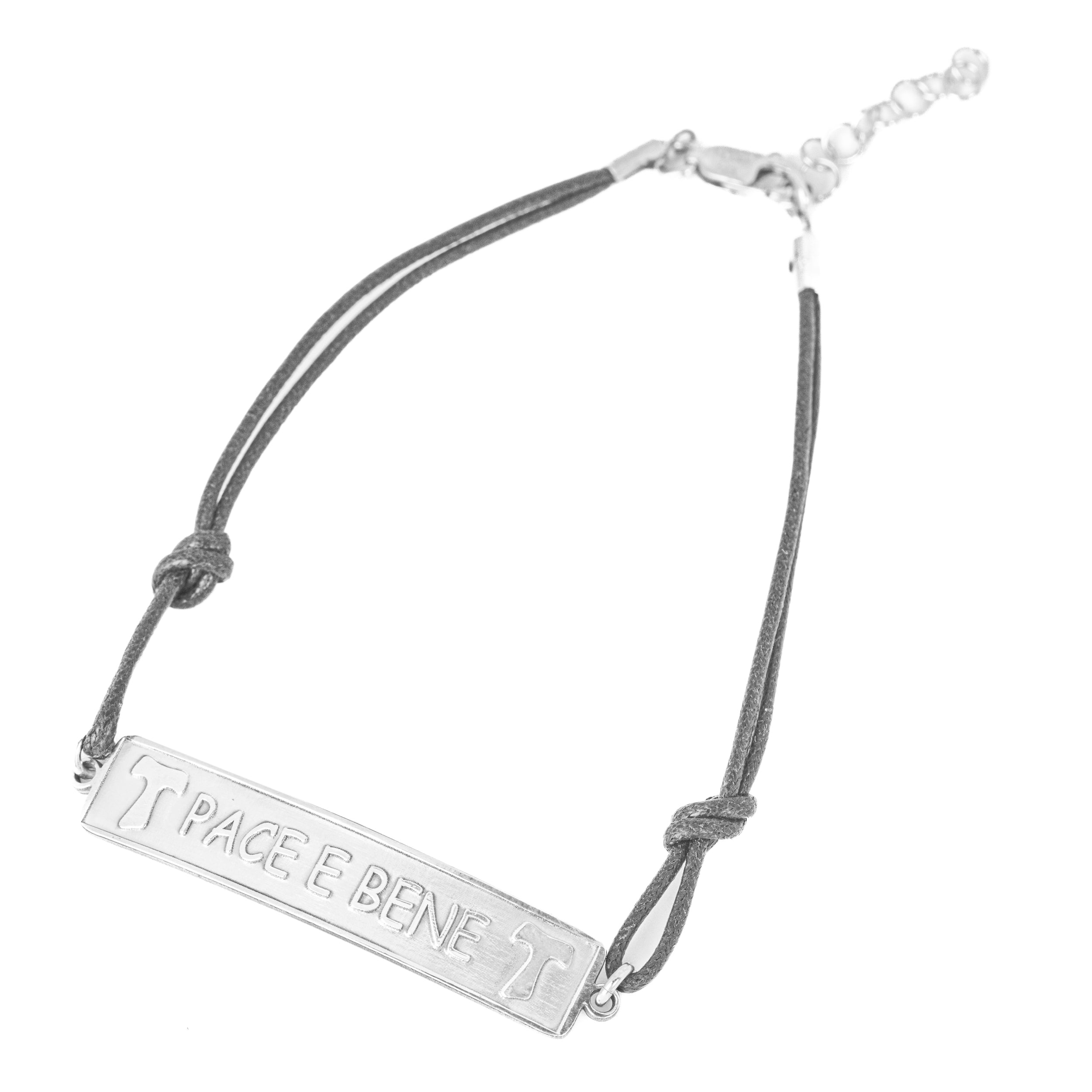 Bracciale in argento 925 con Piastra e rilievo "Pace e Bene" con 2 croci Tao