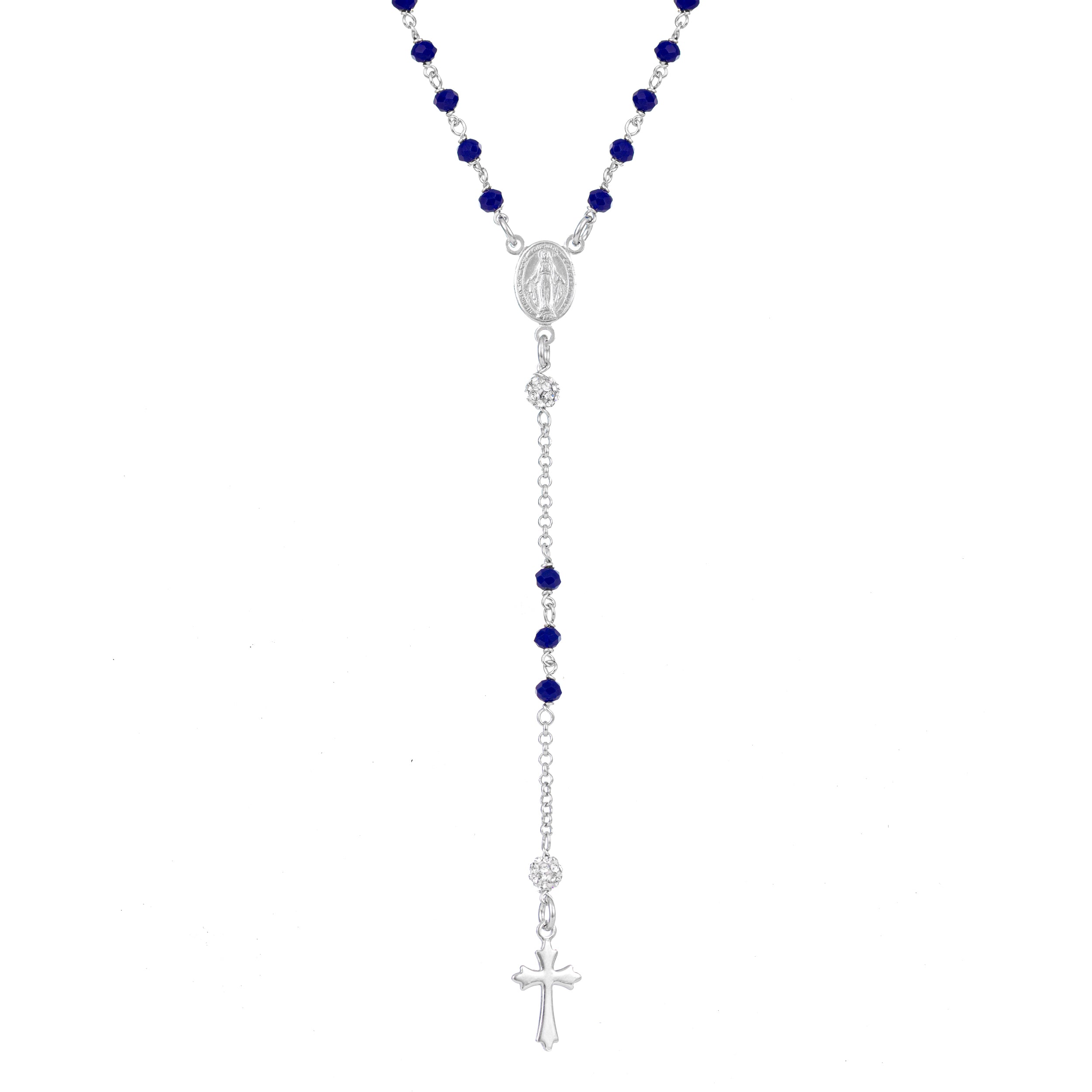 Rosario Madonna Miracolosa  grano Blu da 3,5MM con palina con cristalli