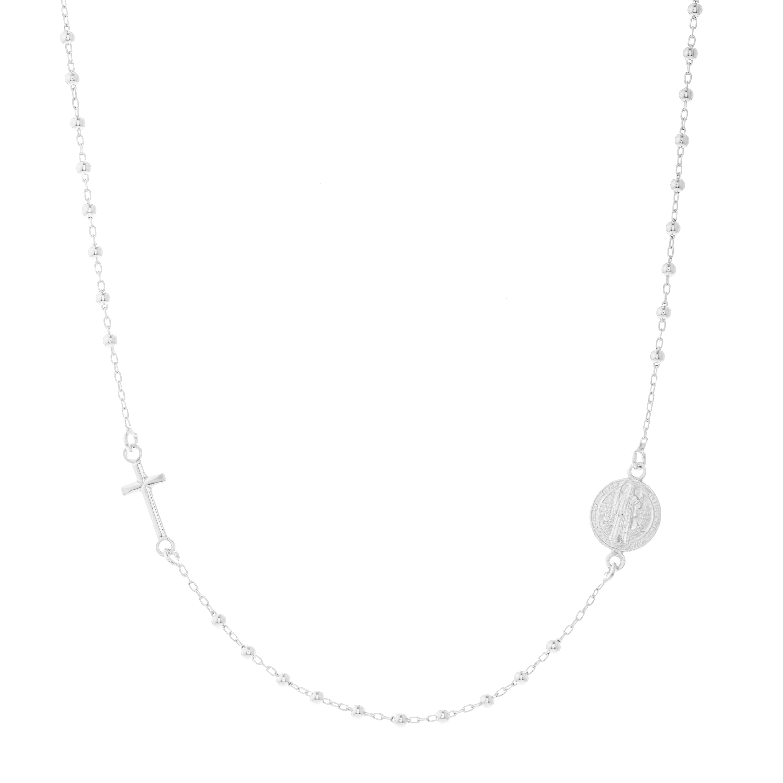 Collana in Argento 925 con Medaglia di San Benedetto e grani da 2mm.