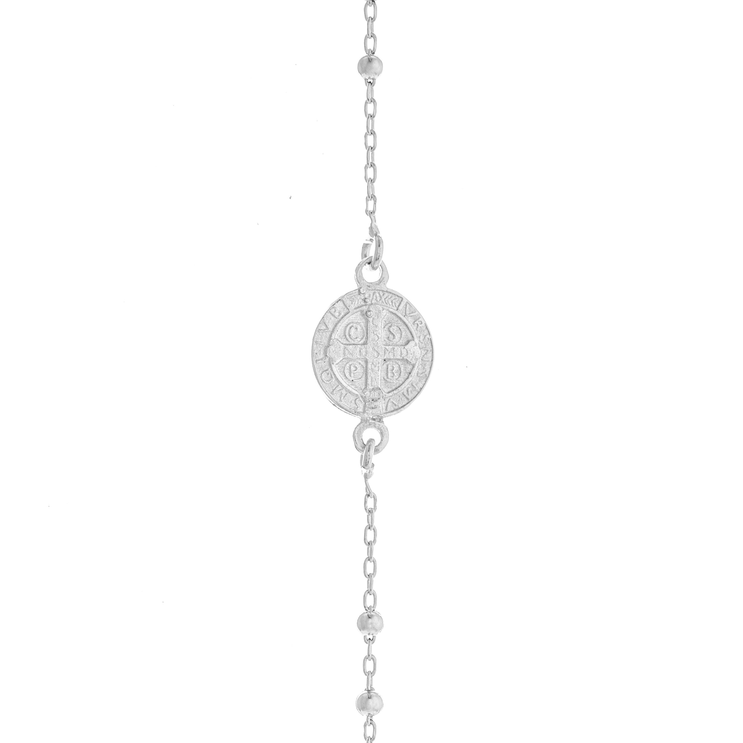 Collana in Argento 925 con Medaglia di San Benedetto e grani da 2mm.