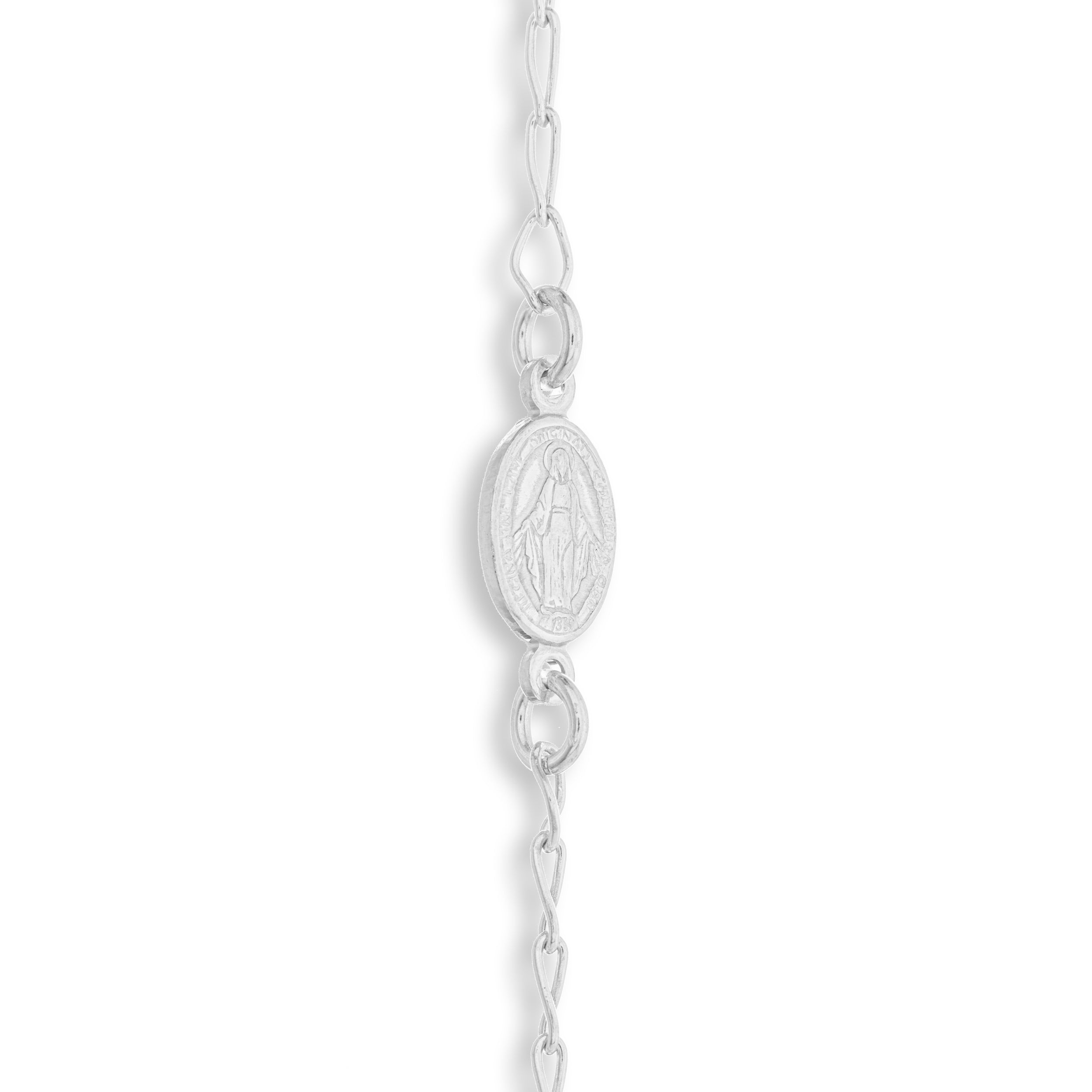 Collana Rosario in Argento 925. Con grani pieni da 4mm e Madonna Miracolosa.