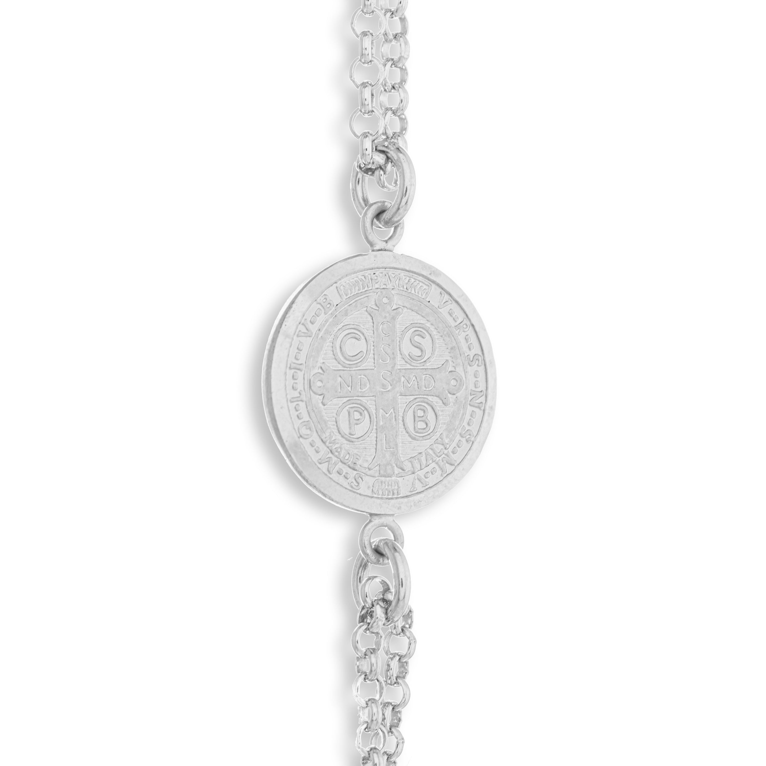 Collana doppio filo in Argento 925  con Medaglia di San Benedetto e grani da 2,5mm