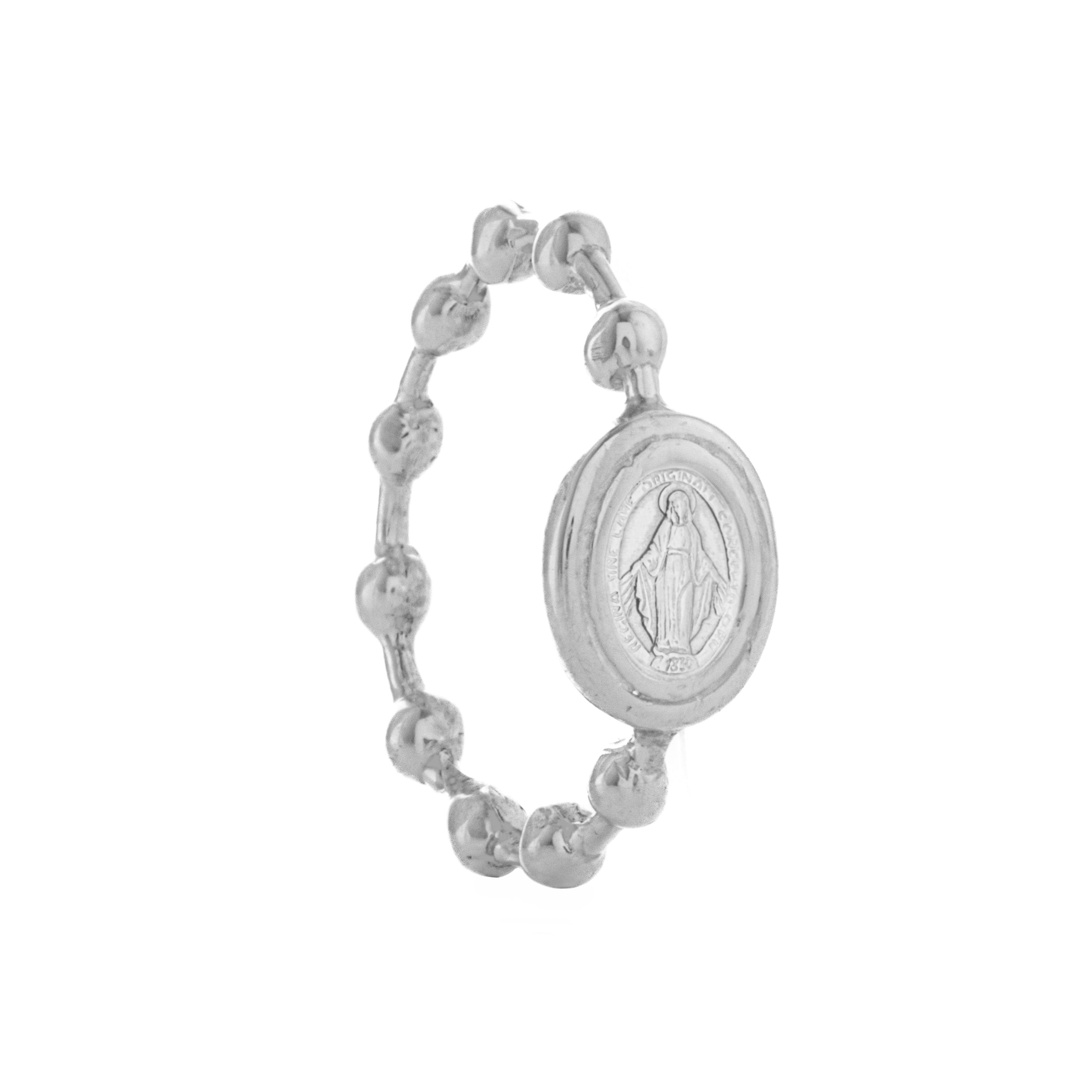 925 silver Rosary ring with Miraculous Madonna handcrafted.