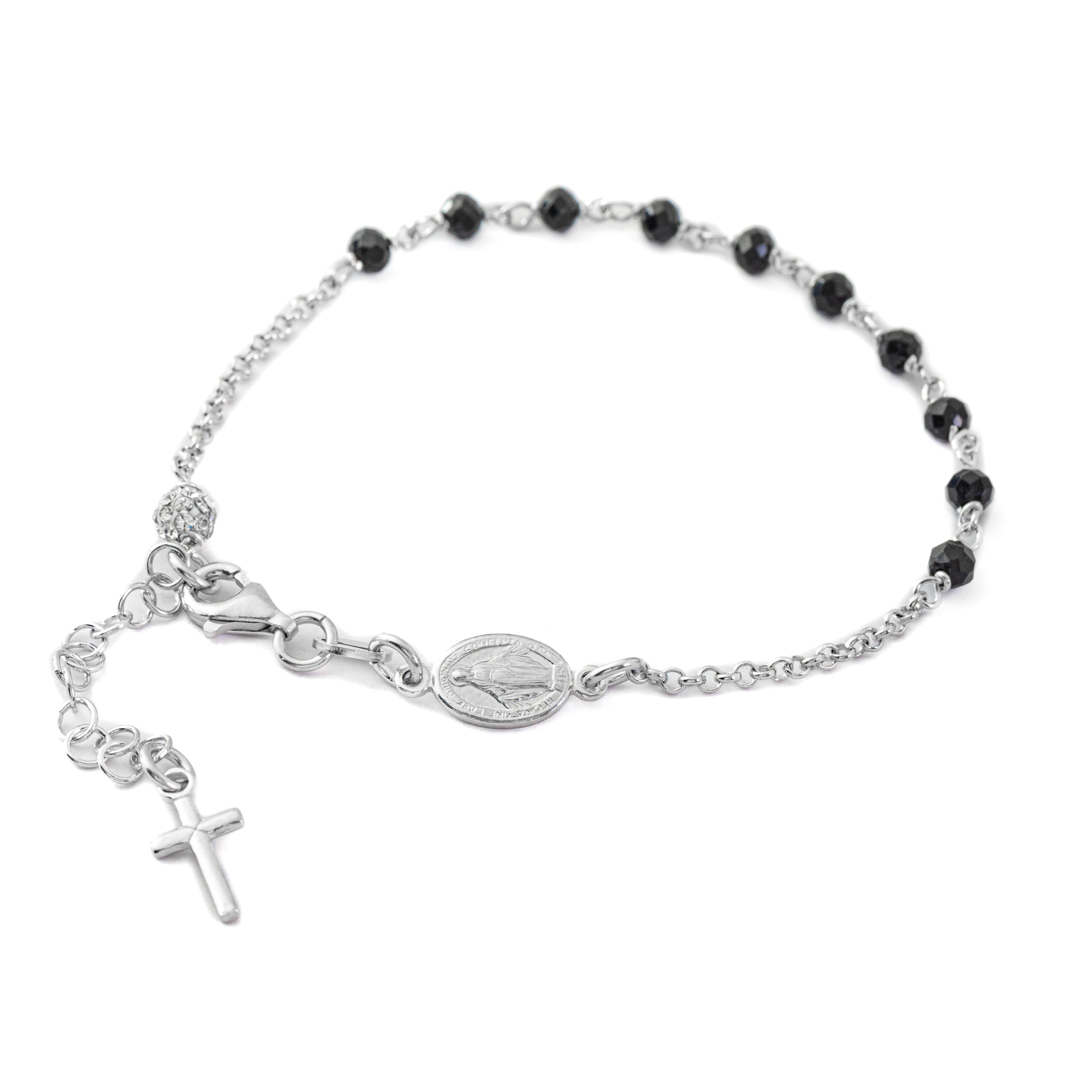 Bracciali-Decina argento 925. Con grani da 3mm e Madonna Miracolosa con Palina Cristalli