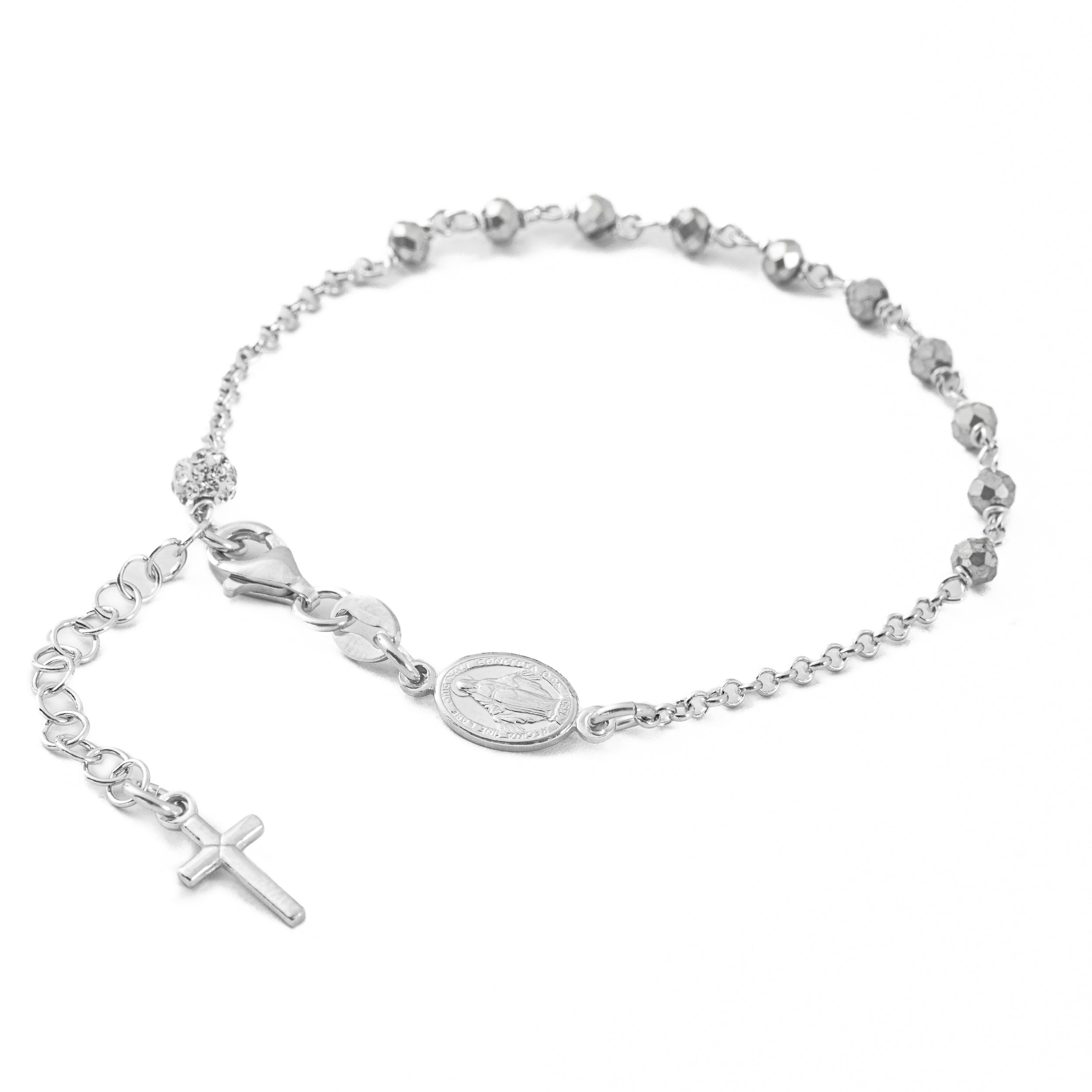 PHOTO MISSING OF CROSS 925 silver bracelets. With 3mm beads and Miraculous Madonna. Hematite