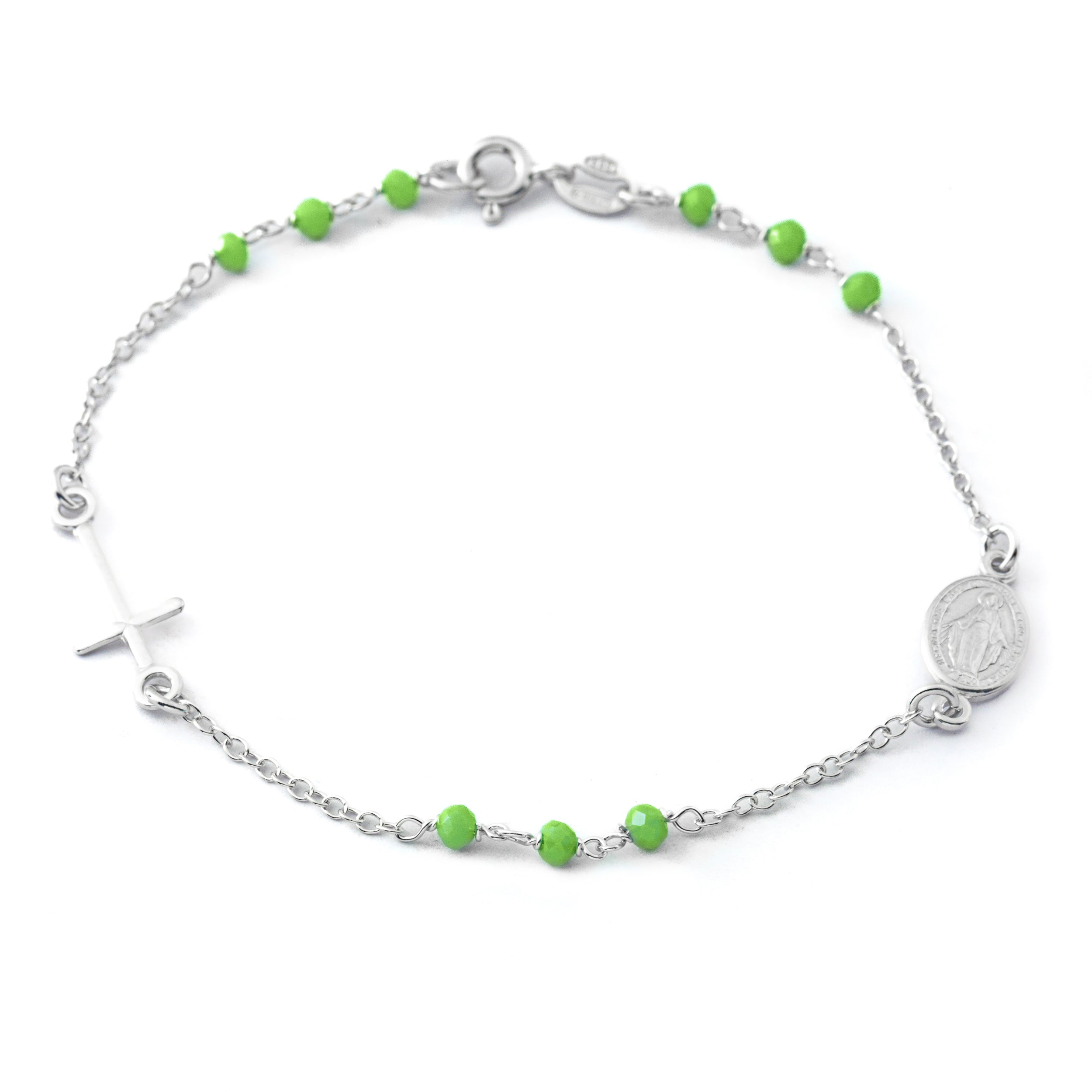 925 silver bracelets. With 2mm Green beads and Miraculous Madonna