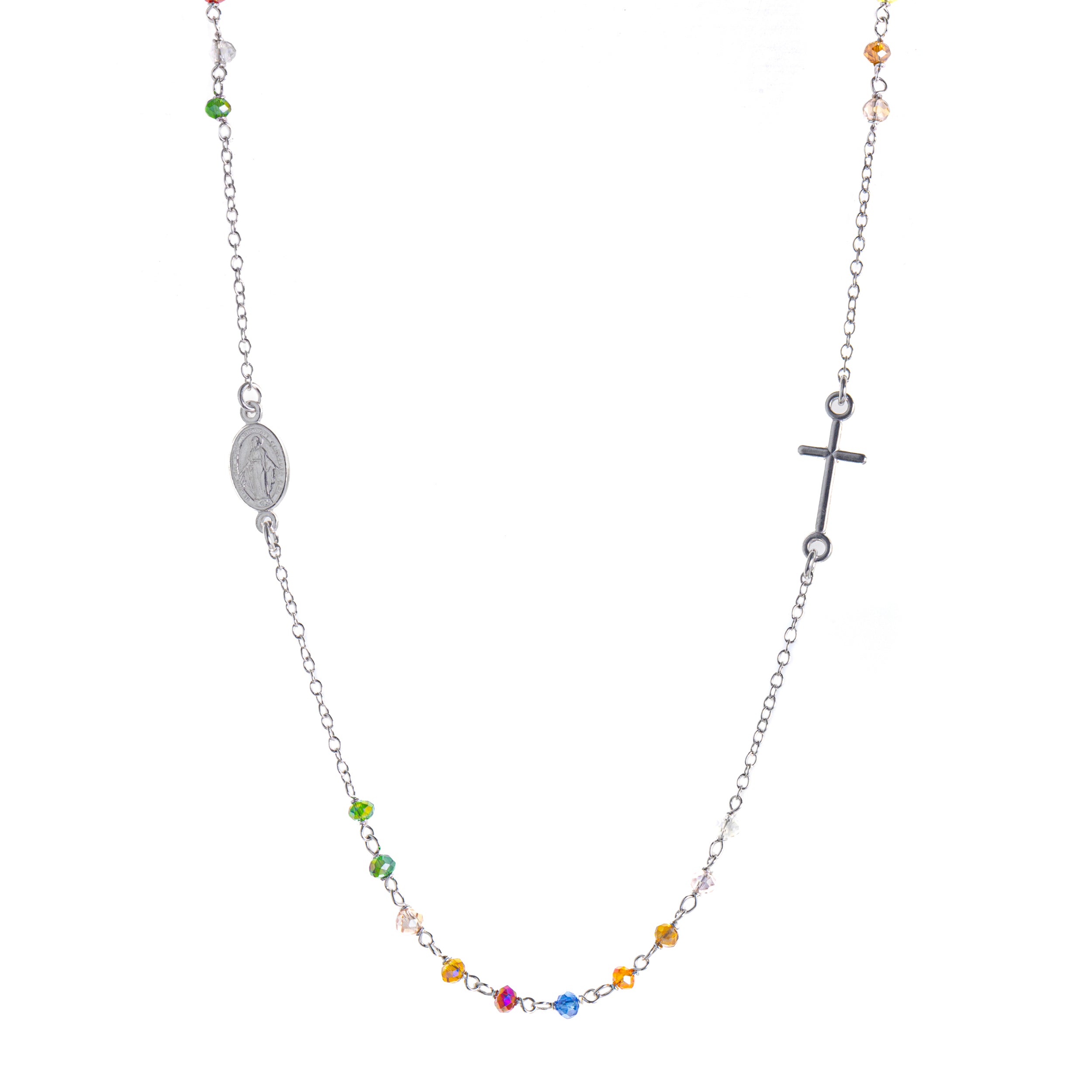 Collana in Argento 925 di con Grani da 2mm e Madonna Miracolosa.