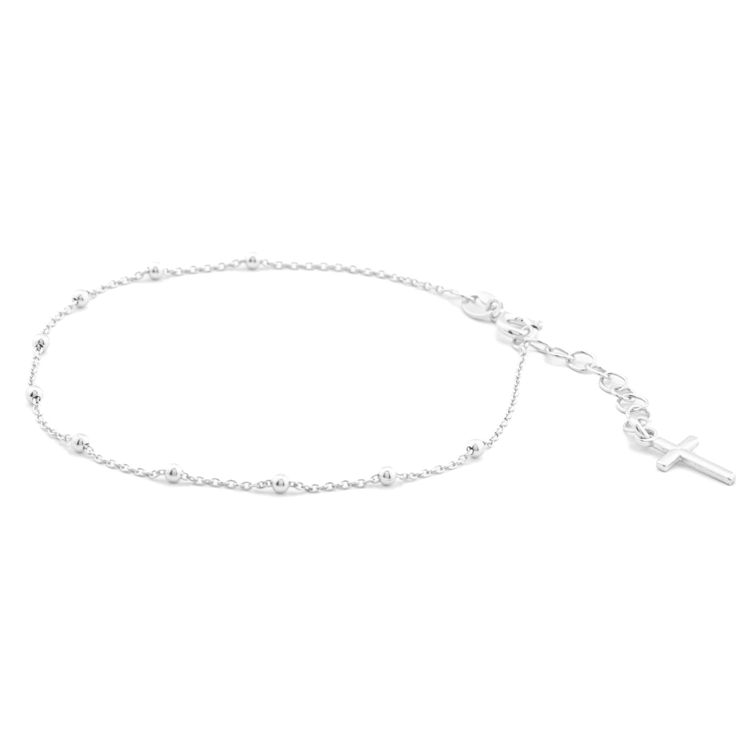 Bracciali argento 925. Grani 1,80mm, crocetta pendente con estensione