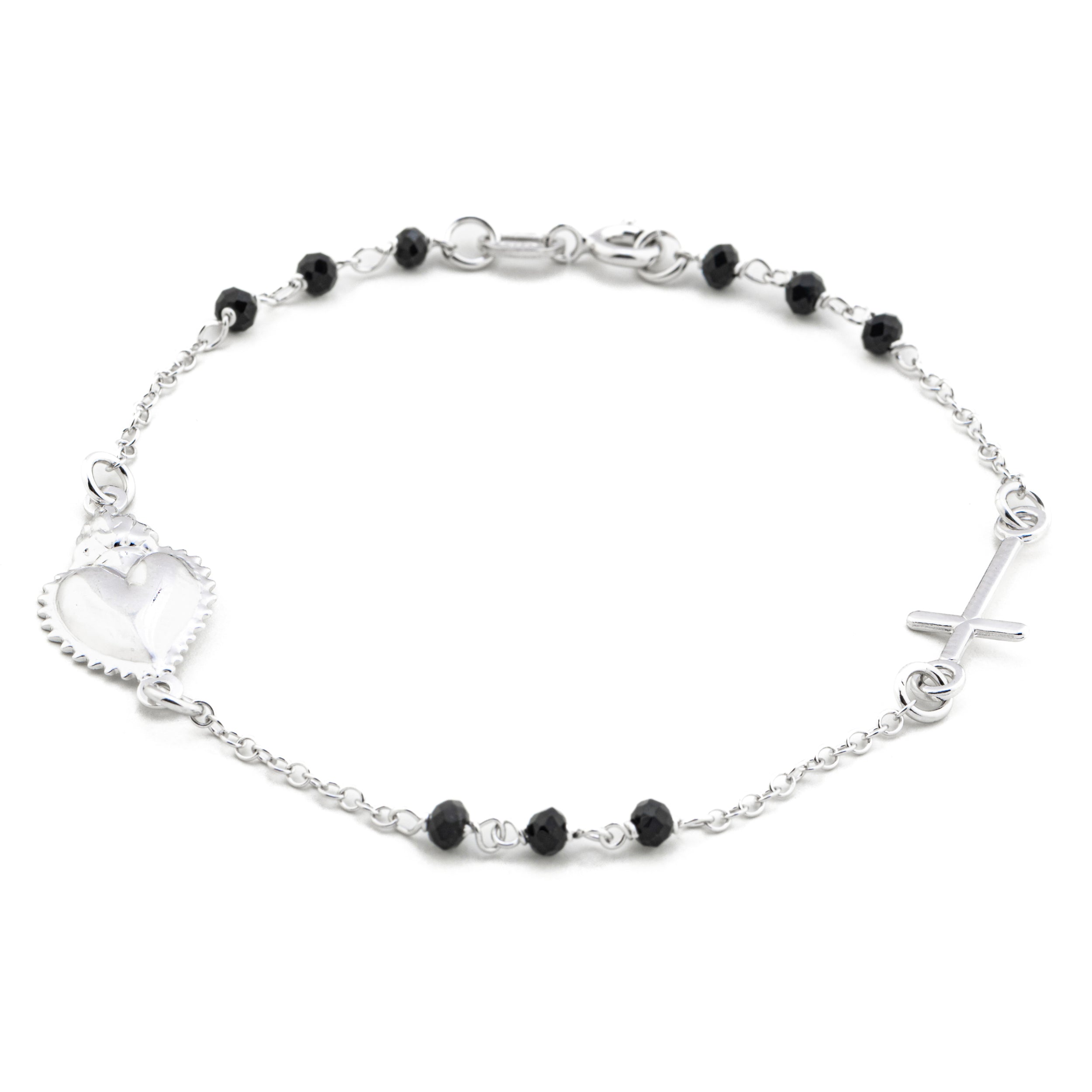 Bracciali argento 925. Con grani da 2mm e Cuore Sacro