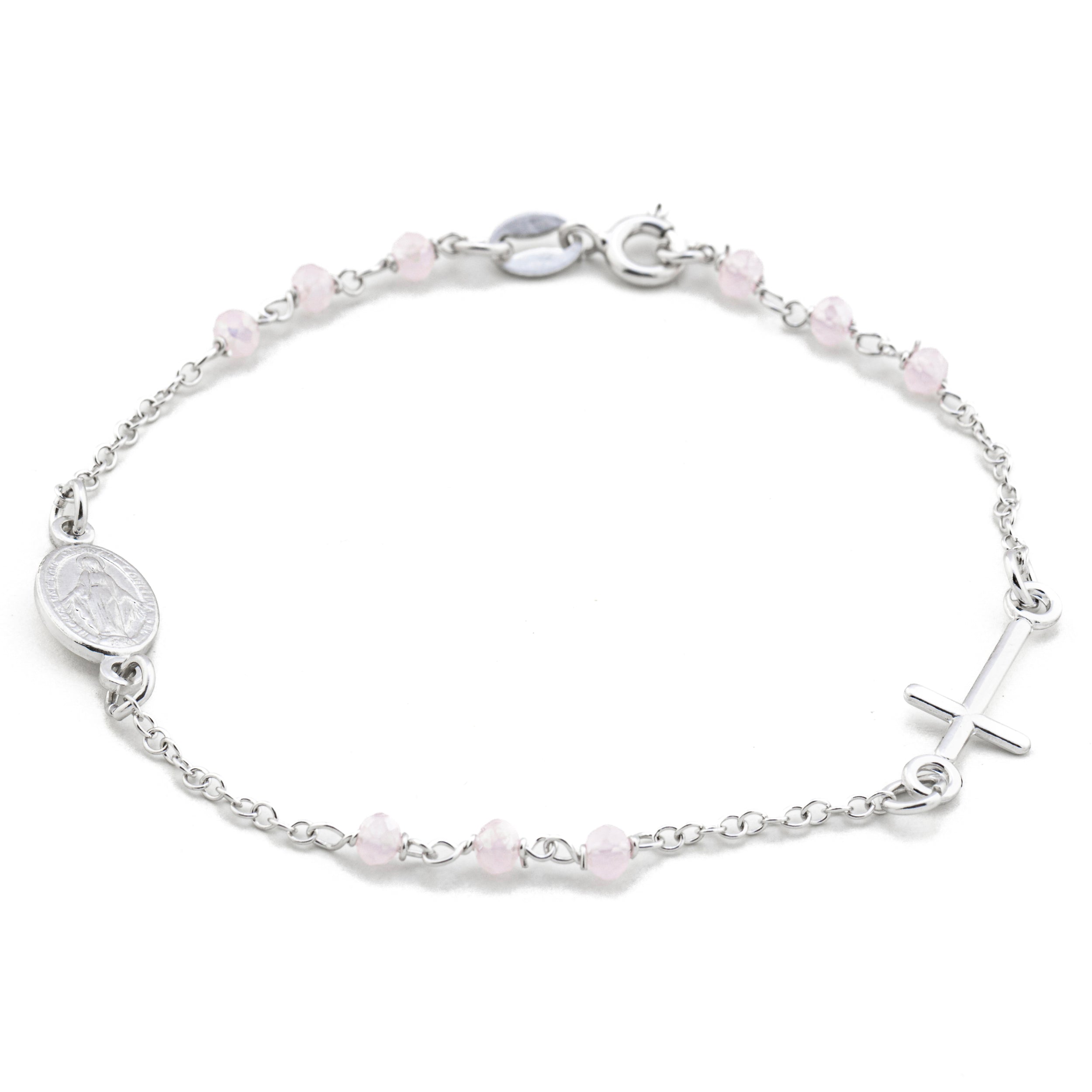 Esclusivo bracciale in argento 925. Con grani rosa a 3 + 3 + 3 da 2mm