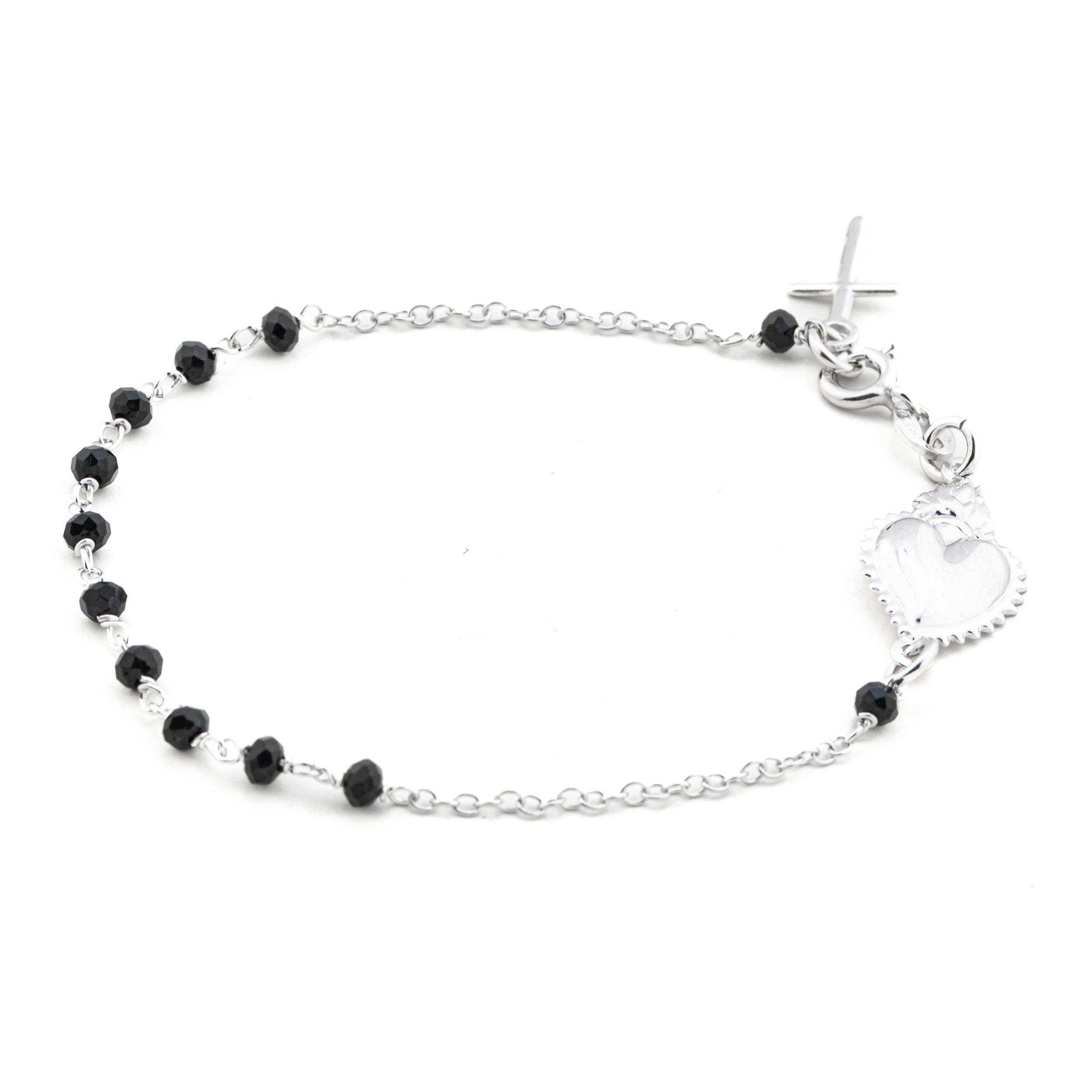 Bracciali doppio argento 925. Con grani da 3mm e Cuore Sacro