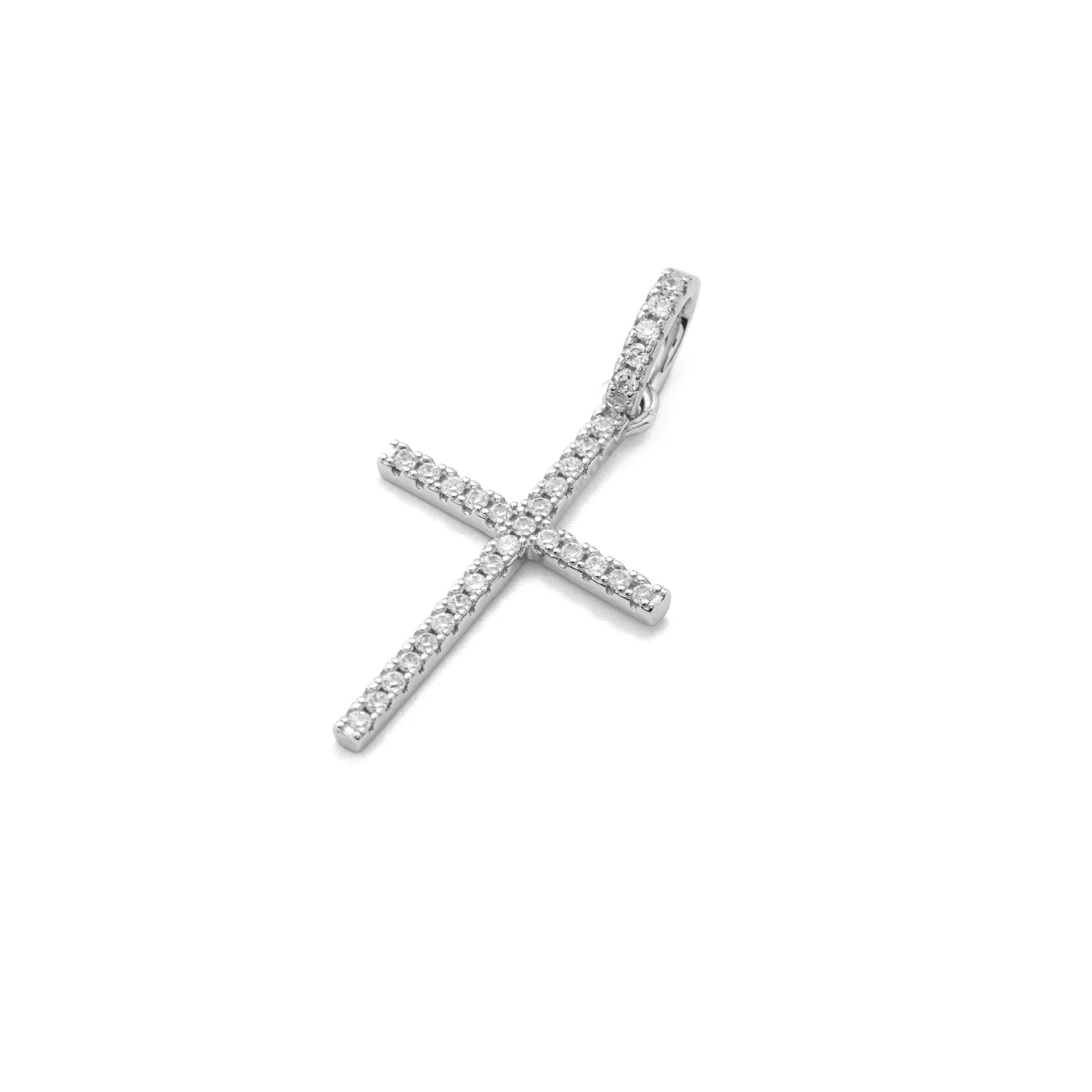 925 Silver Cross with Rhodium Zircons