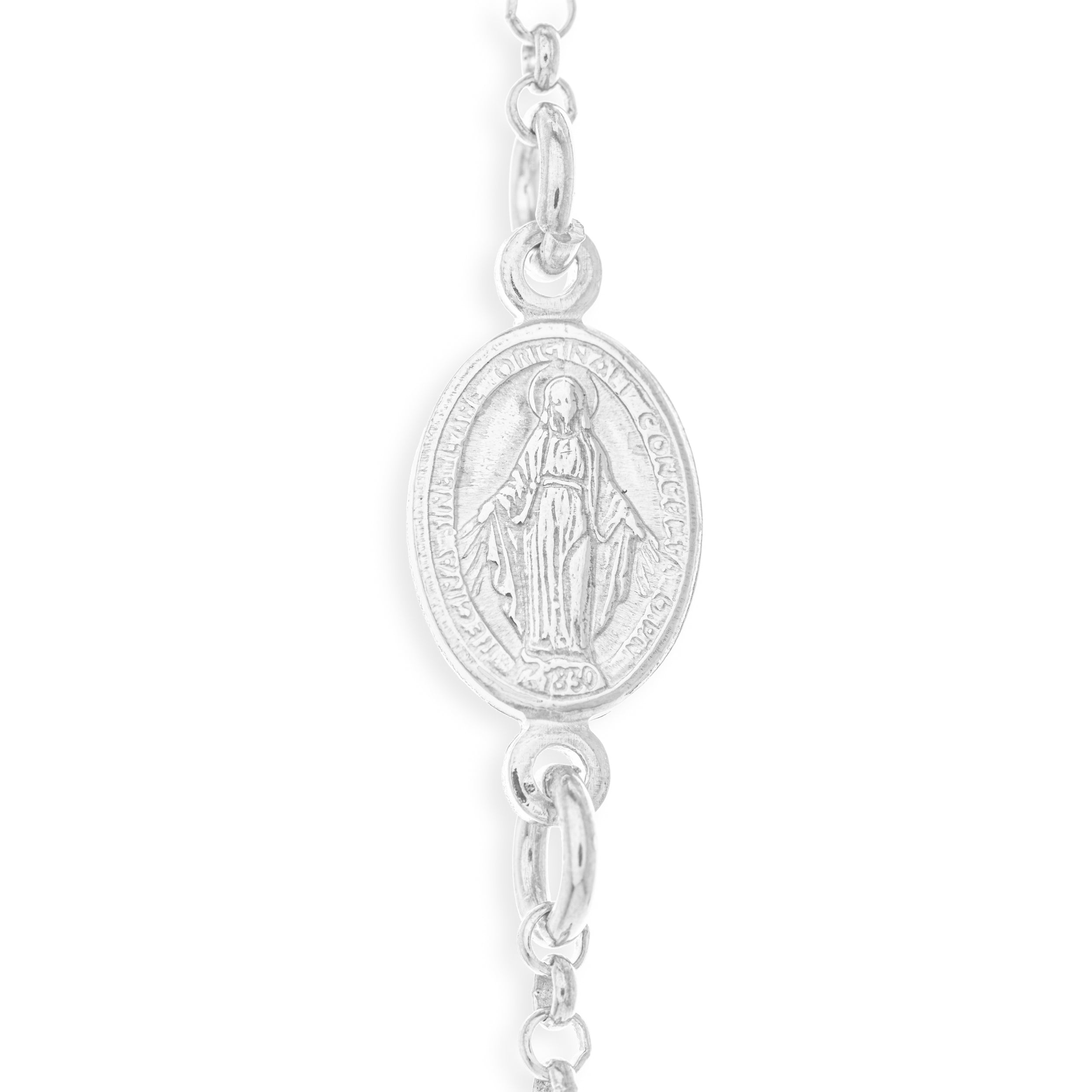 Collana Rosario DG in Argento 925 con Madonna Miracolosa e Croce. Grano 2mm.