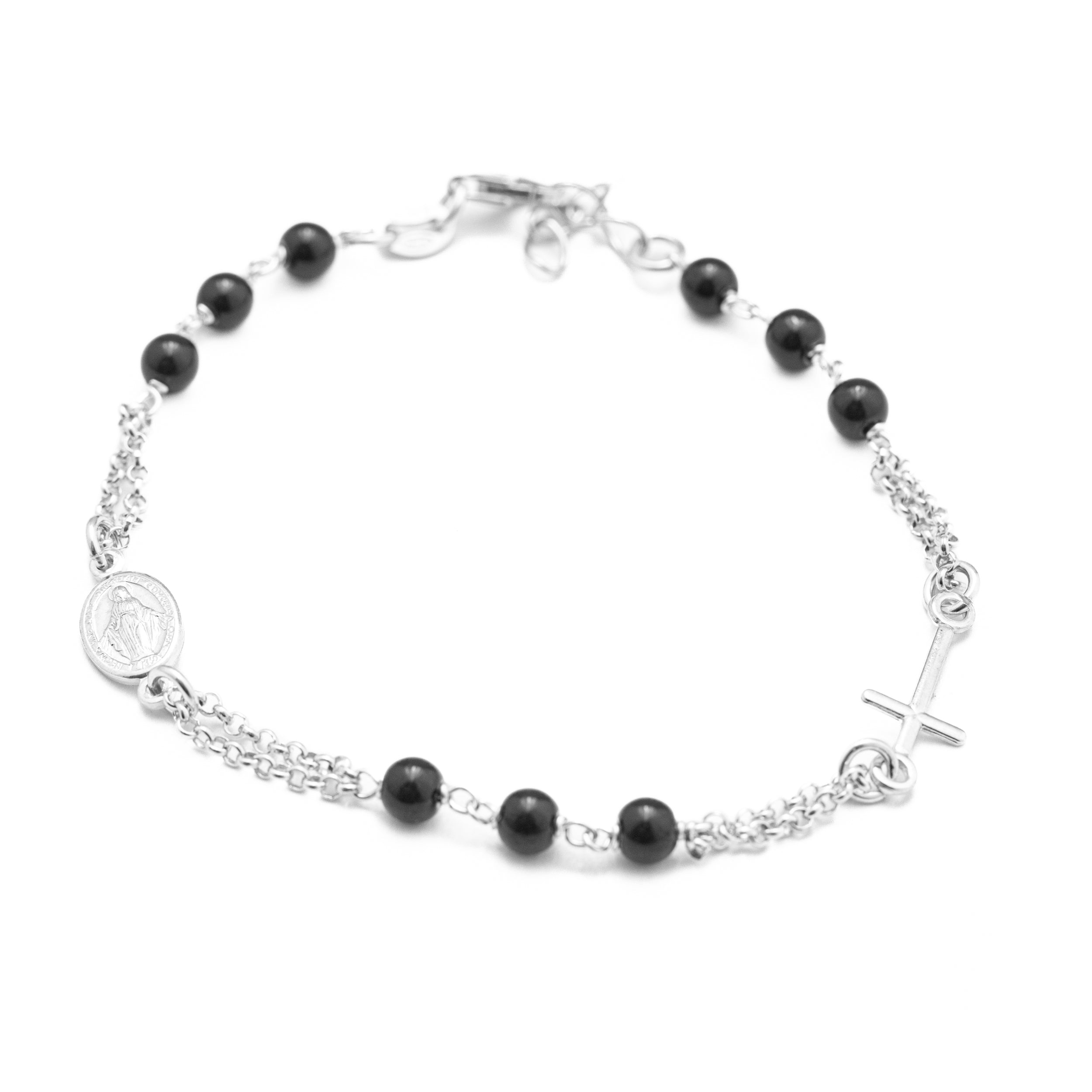 Bracciali argento 925. Con grani liscio da 4mm e Madonna Miracolosa