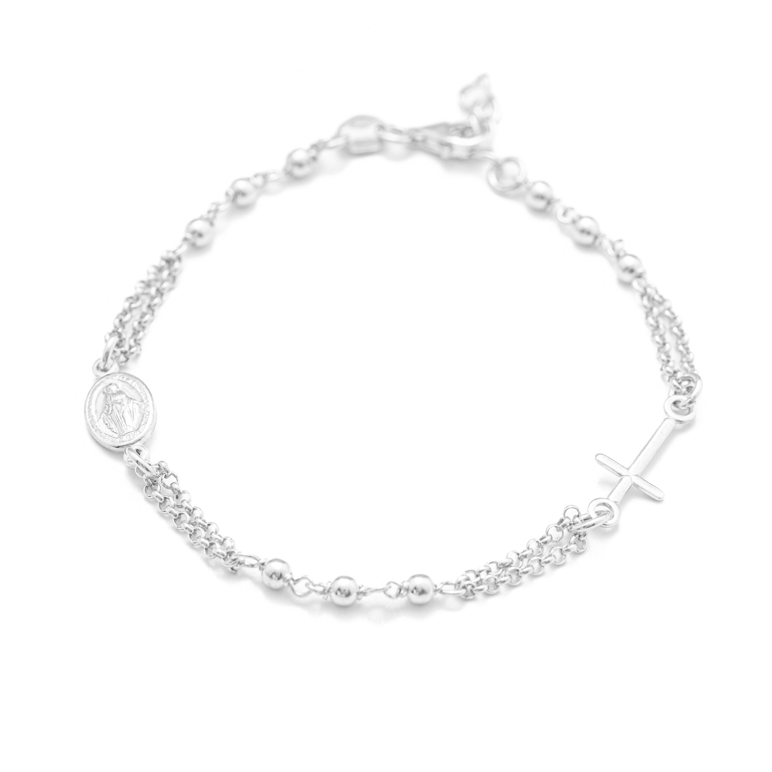 Bracciali doppio filo, argento 925. Con grani da 2,5mm e Madonna Miracolosa