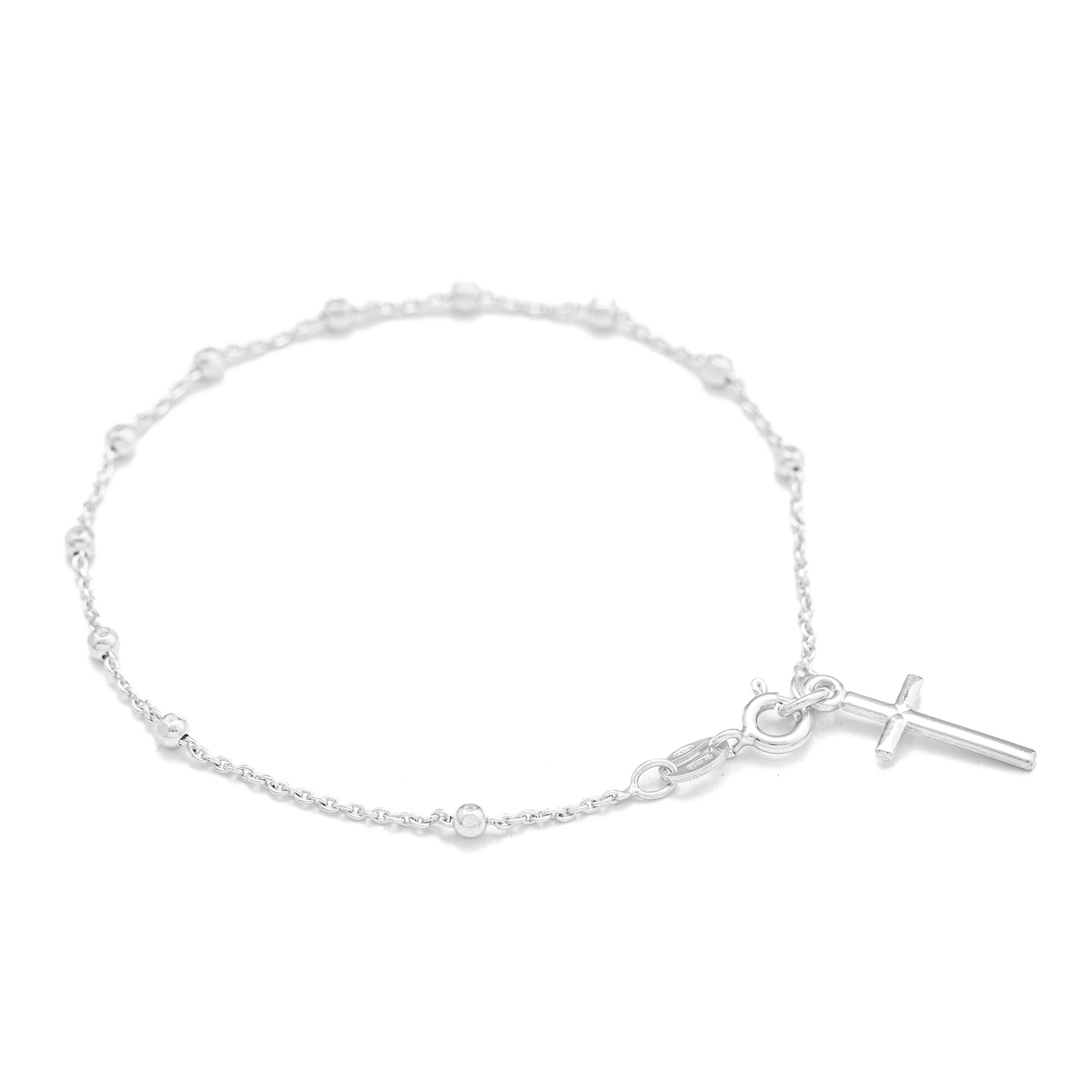 Bracciali argento 925. Grani 1,80mm, crocetta pendente