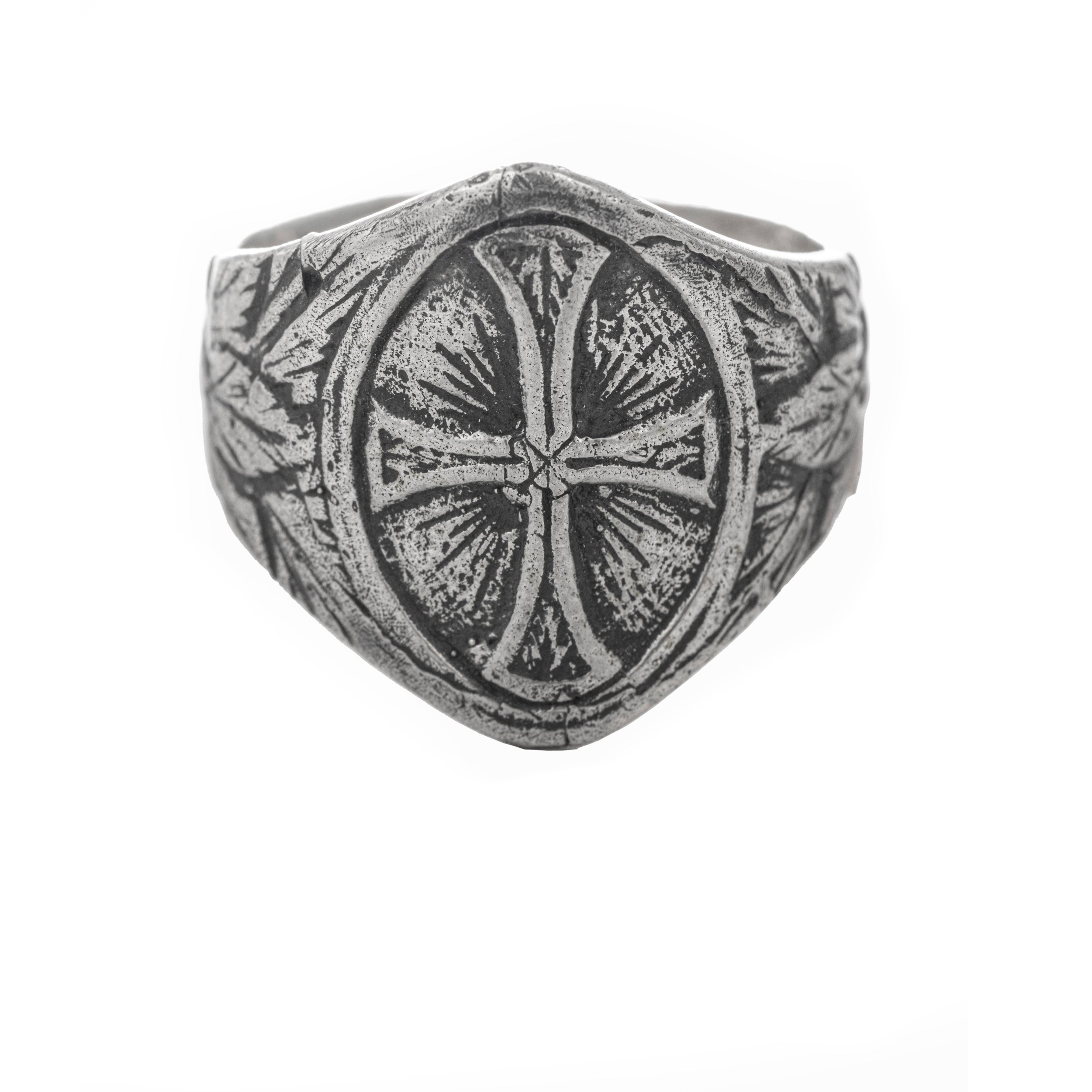 Oxidized Pope Cross 925 silver ring, hand finished