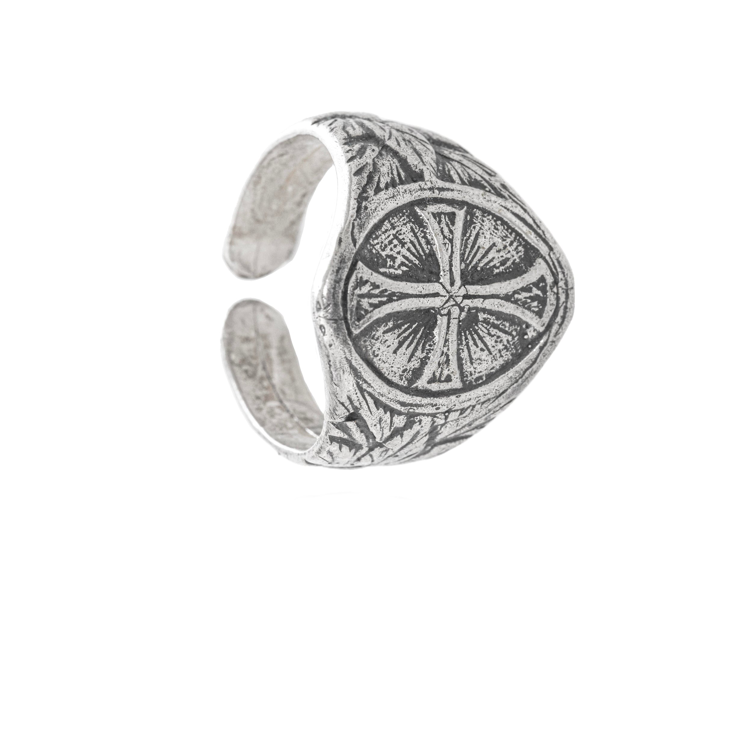 Oxidized Pope Cross 925 silver ring, hand finished