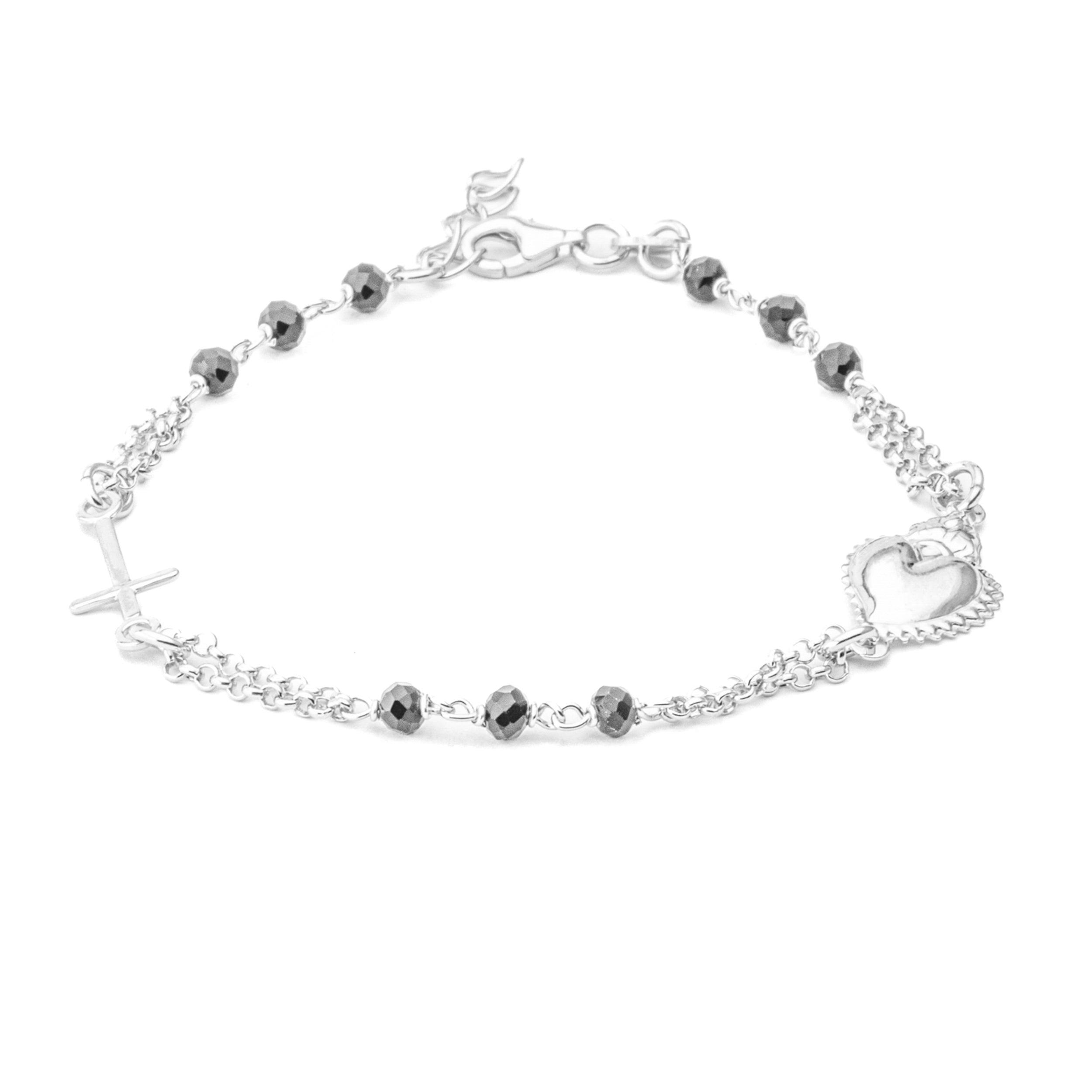 Bracciale doppio argento 925. Con grani da 3mm e Cuore Sacro