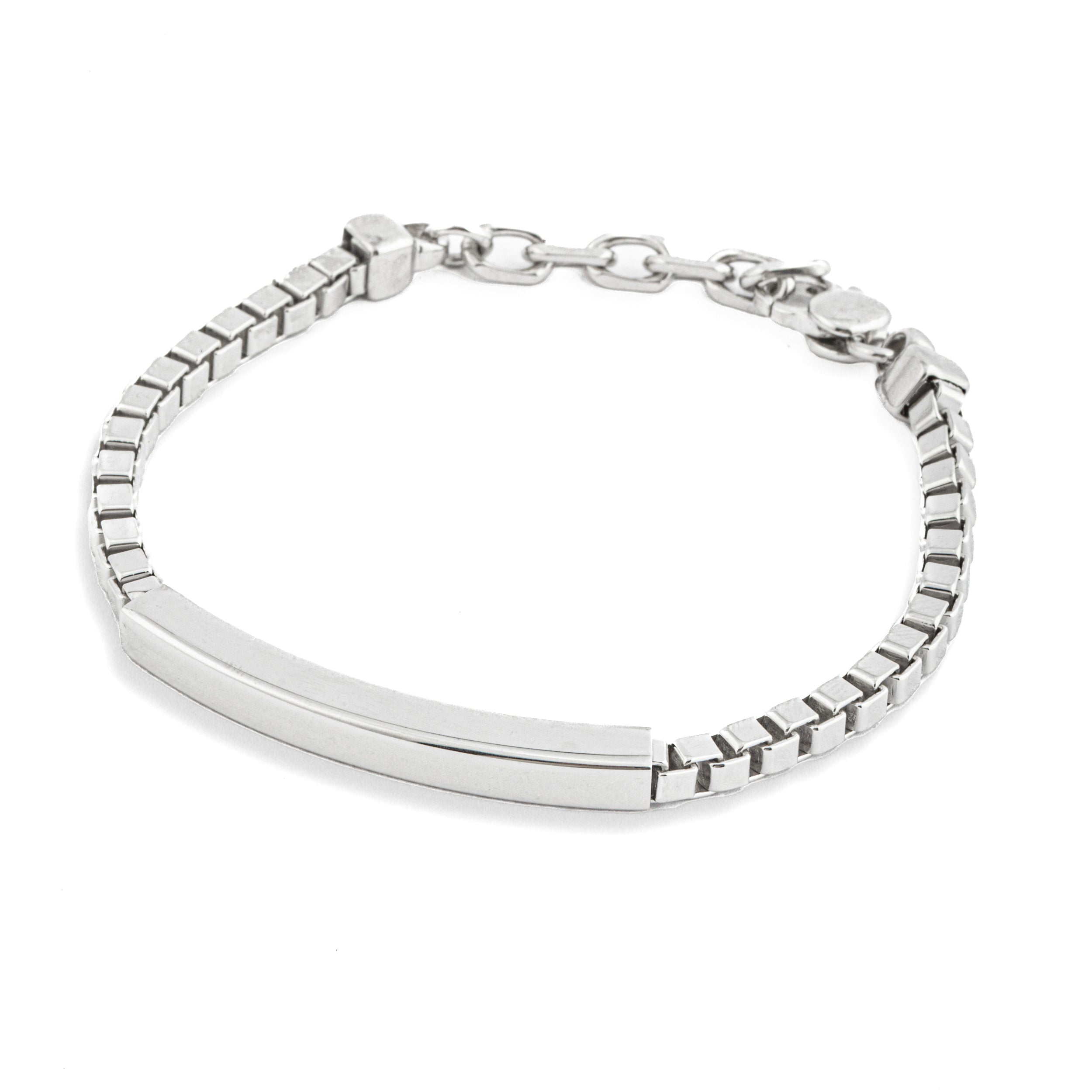 925 silver bracelet with plate and square link chain