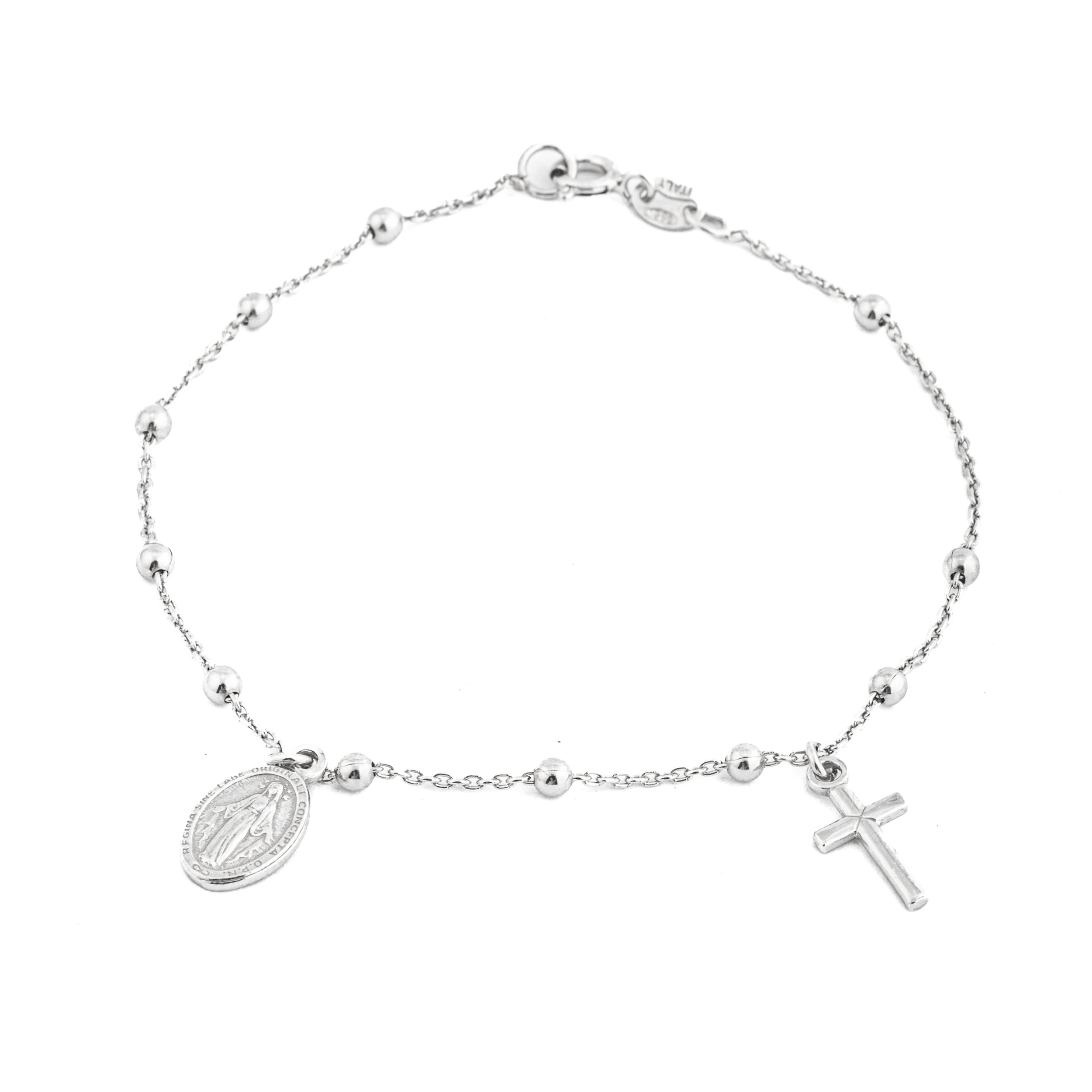 Bracciale argento 925 con Madonna Miracolosa e Croce