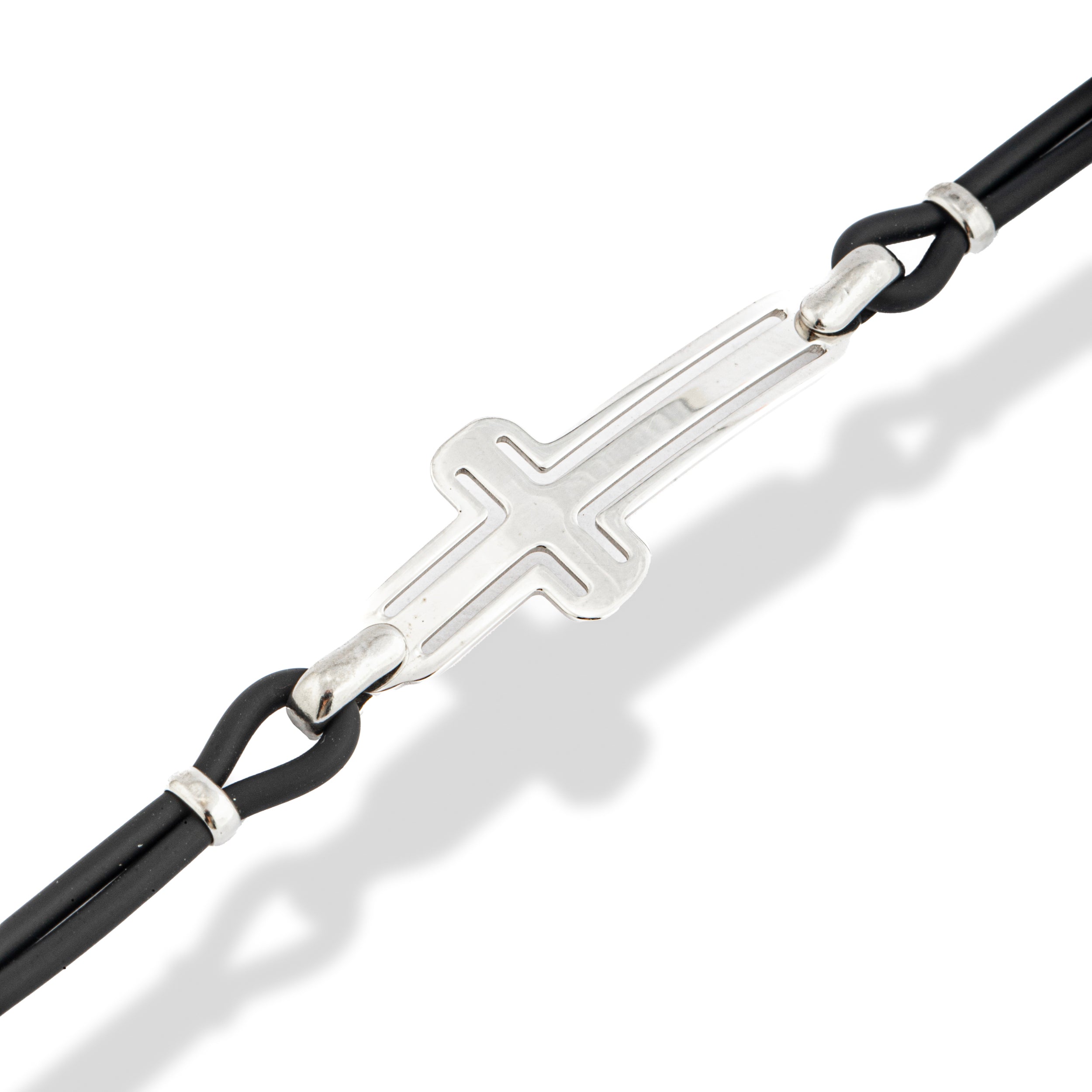 Rubber and 925 silver bracelet with perforated cross