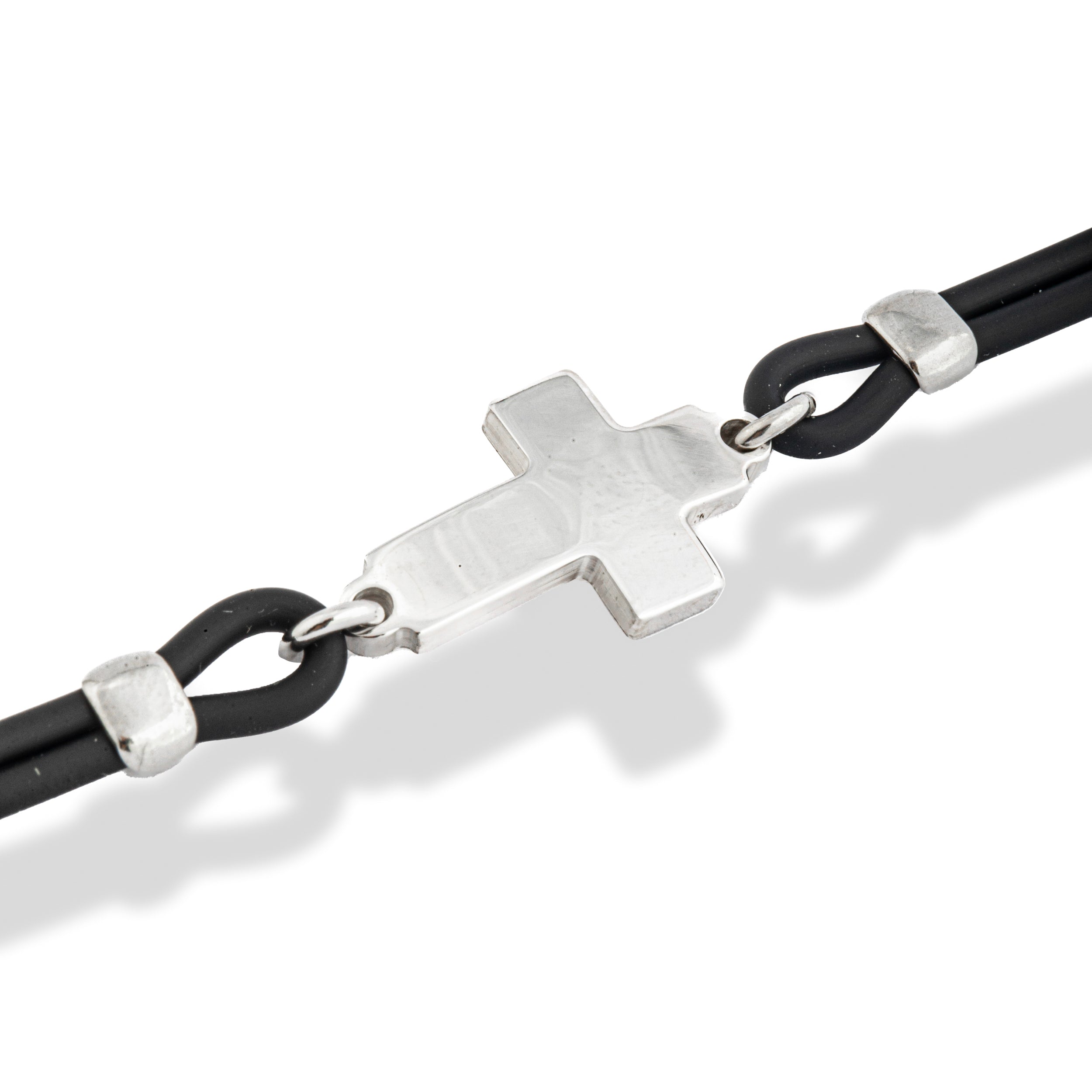 Rubber and 925 silver bracelet with cross