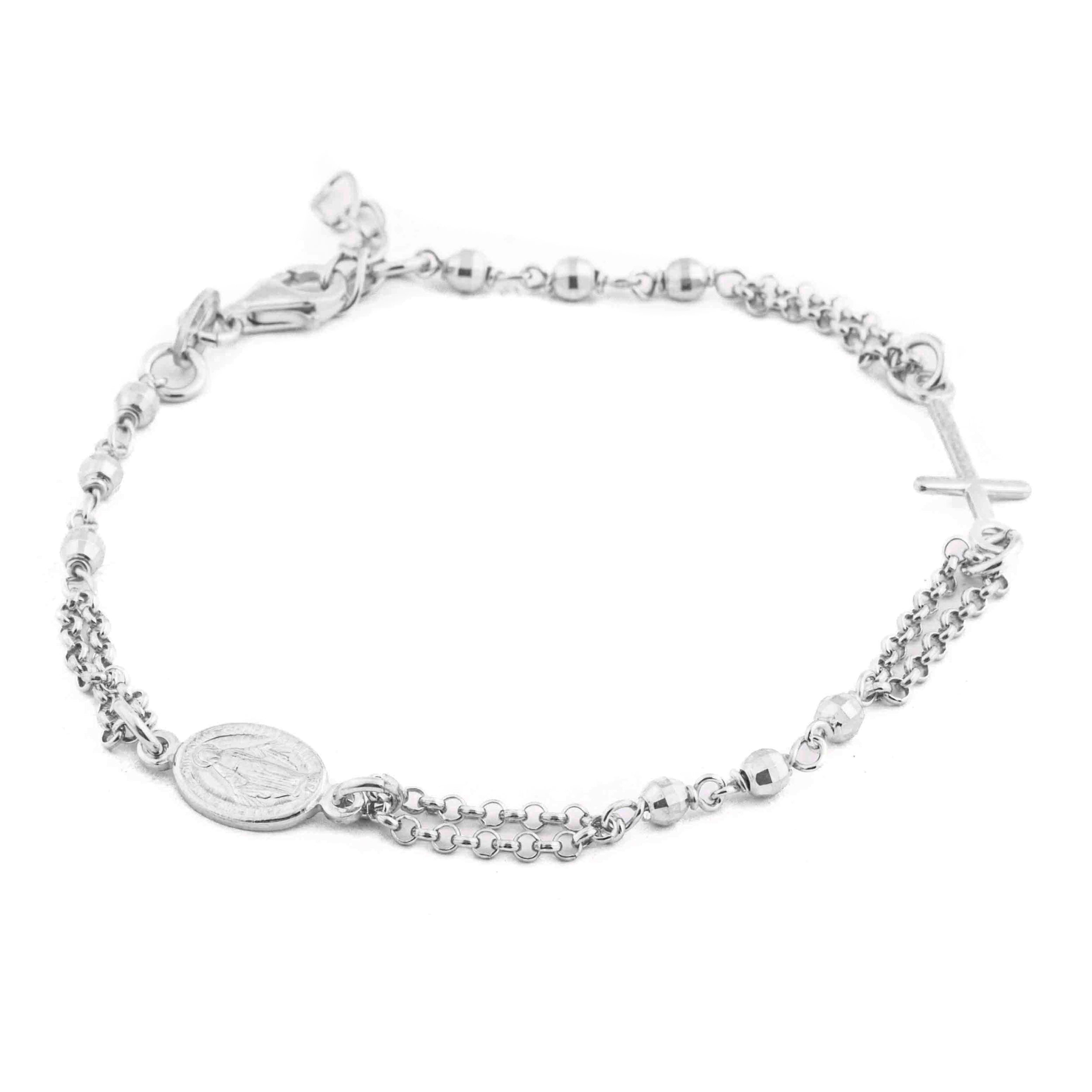 Double strand 925 silver bracelet. With 3mm disco beads and Miraculous Madonna