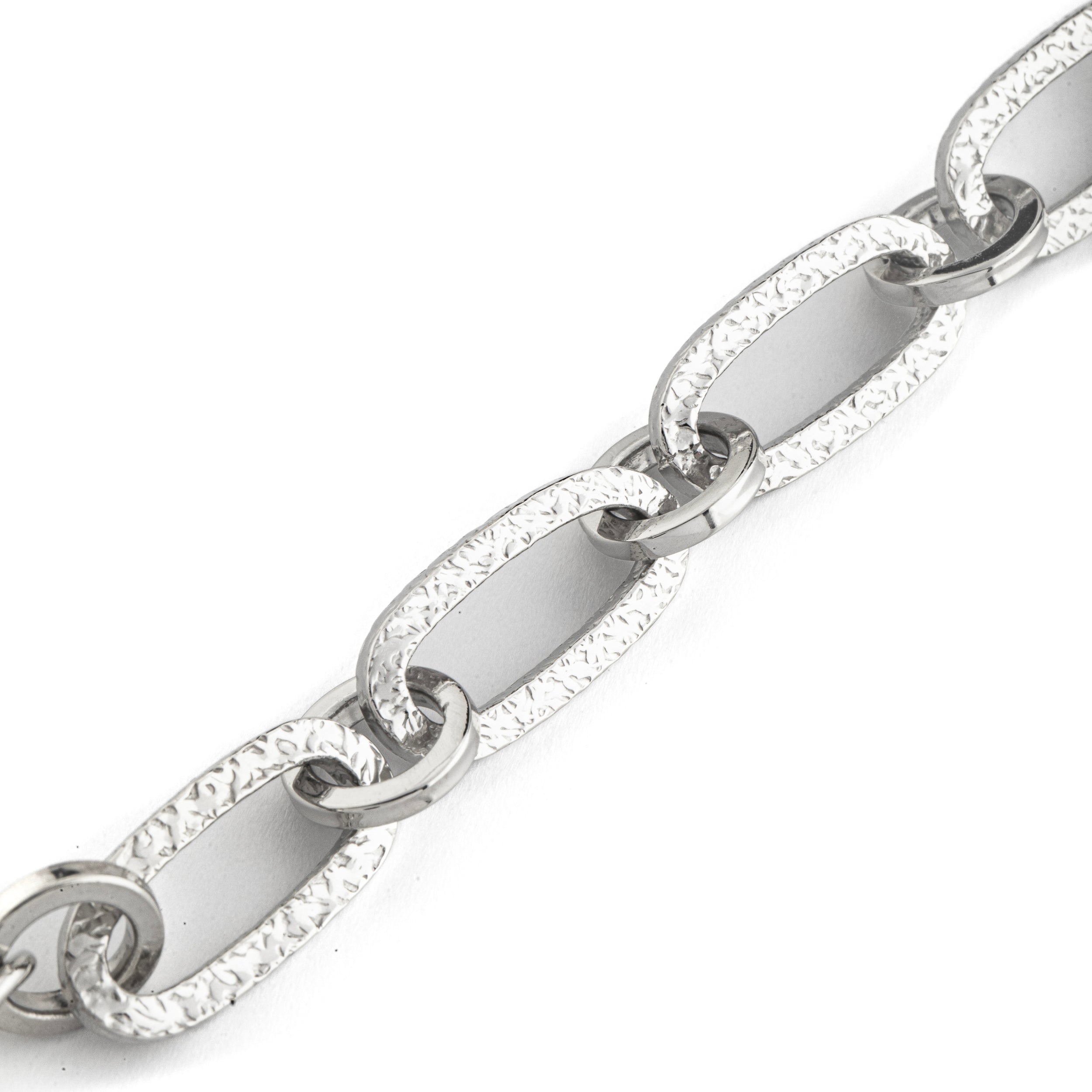 925 silver bracelet with worked rhodium oval link