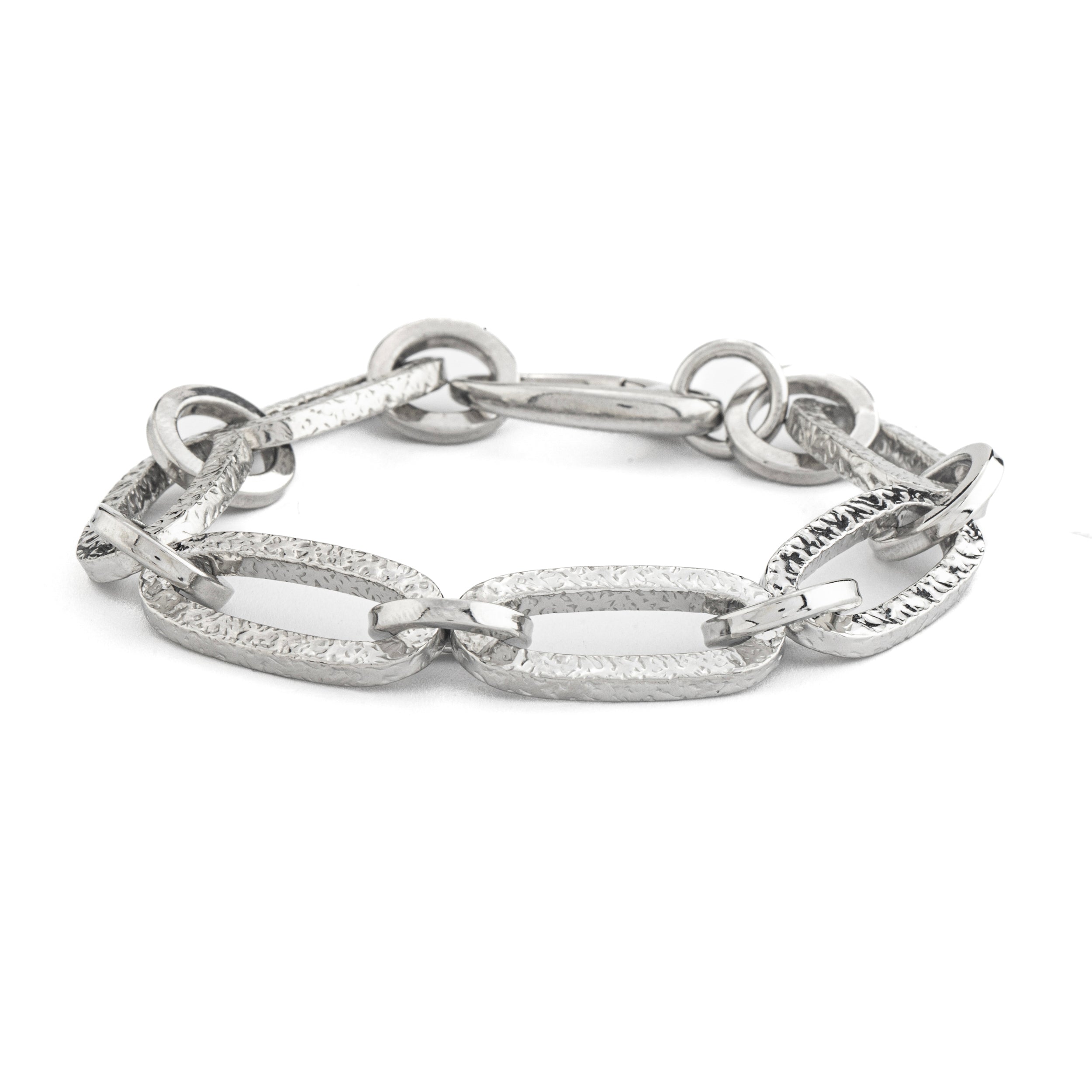 925 silver bracelet with worked rhodium oval link