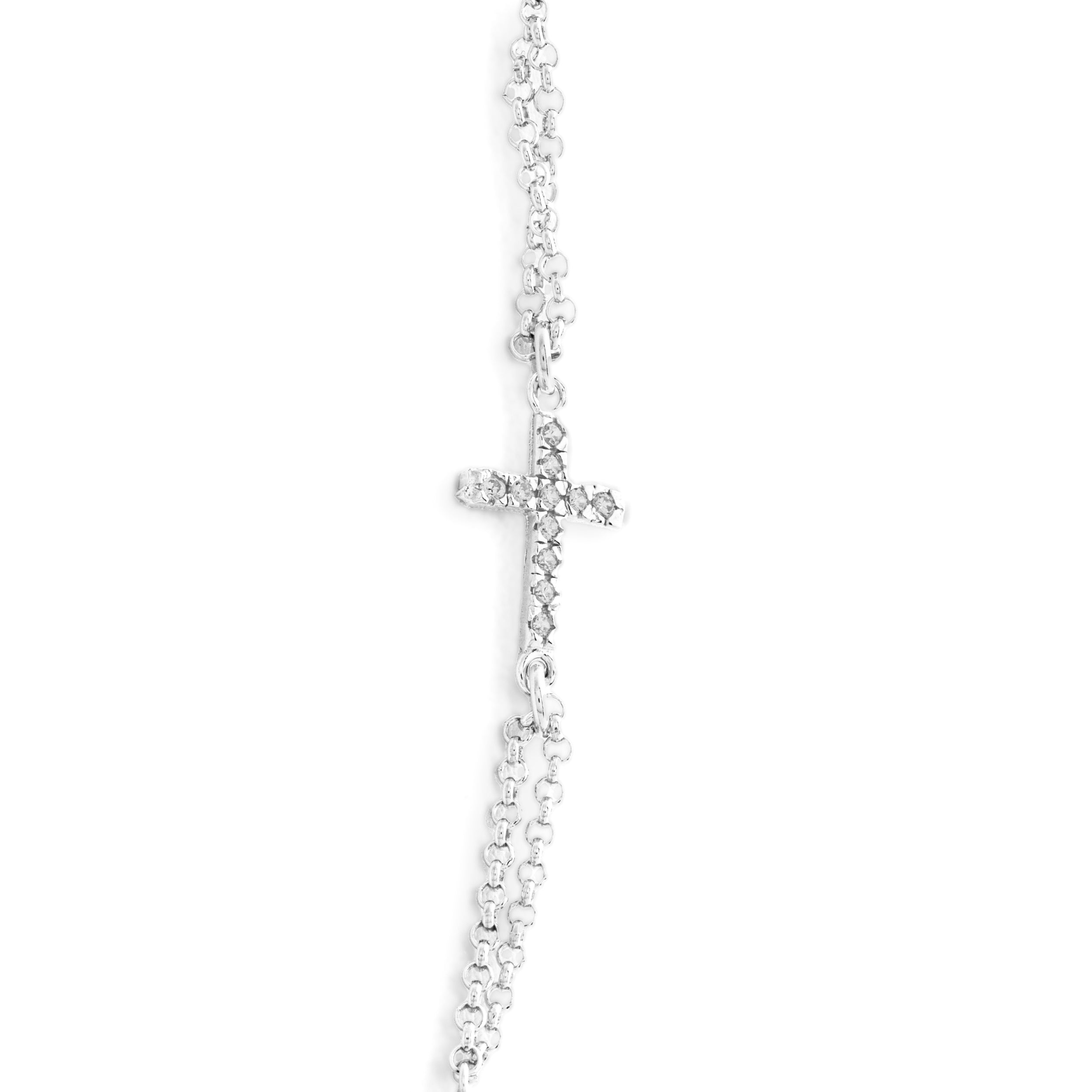 Collana Rosario in Argento 925 con Granni da 3mm con Madonna Miracolosa e zirconi bianchi