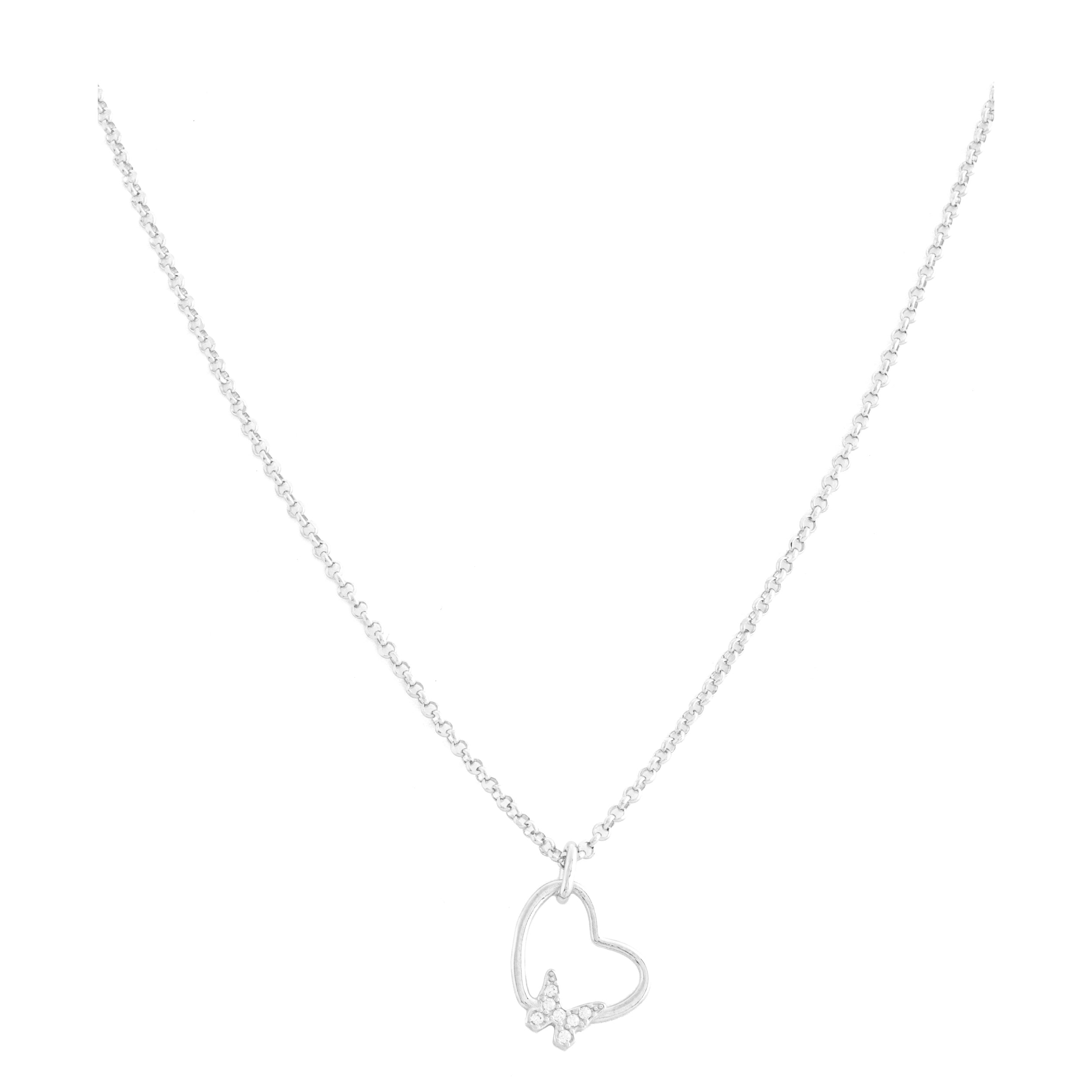 925 Silver necklace with pendant heart and butterfly