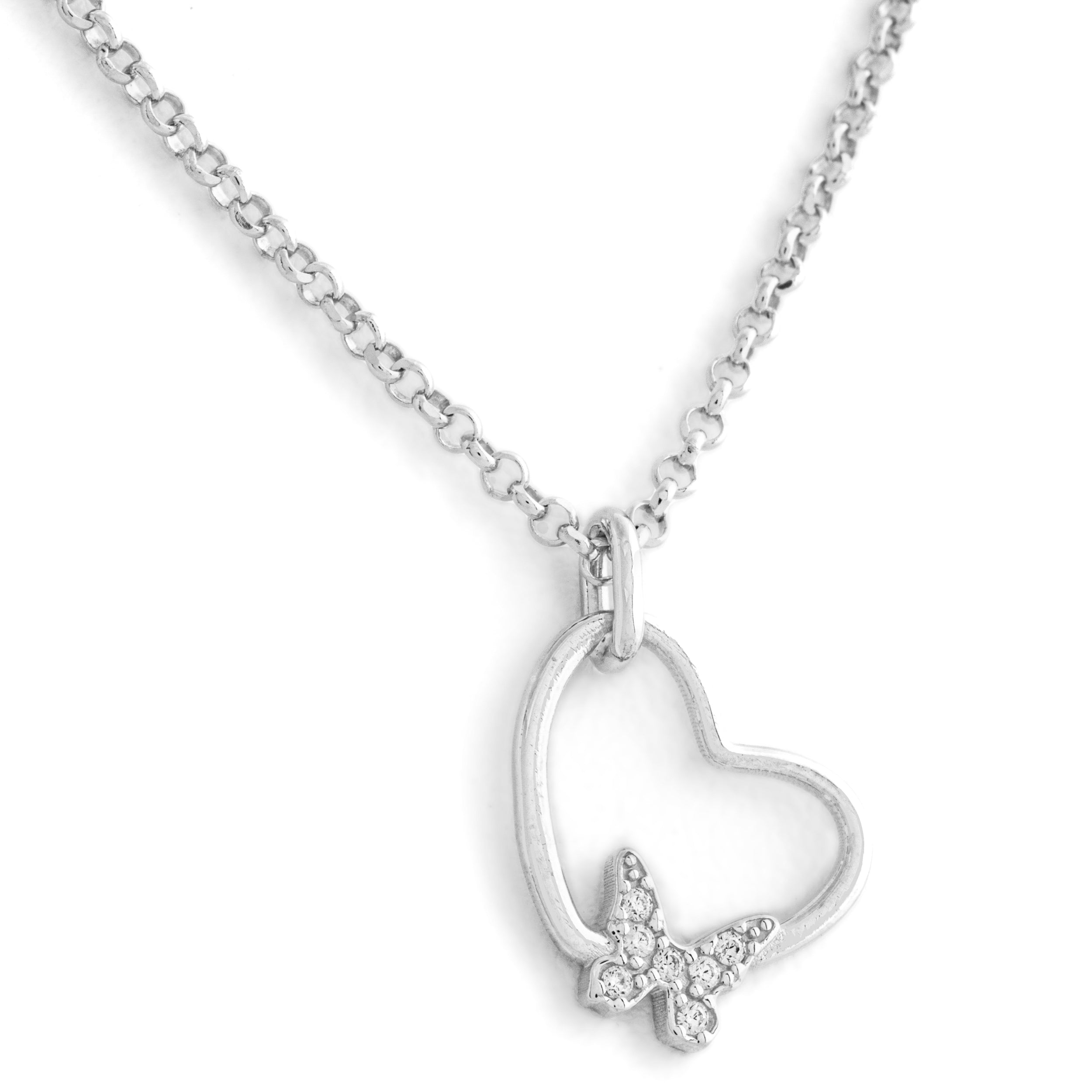 925 Silver necklace with pendant heart and butterfly