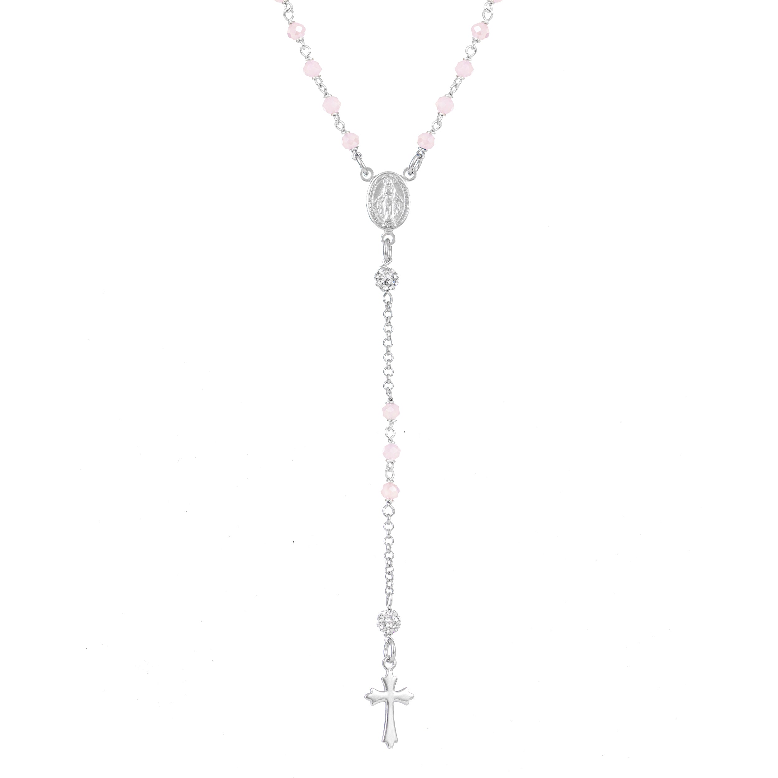 Rosario Madonna Miracolosa  Rosa grano da 3,5MM con palina con cristalli