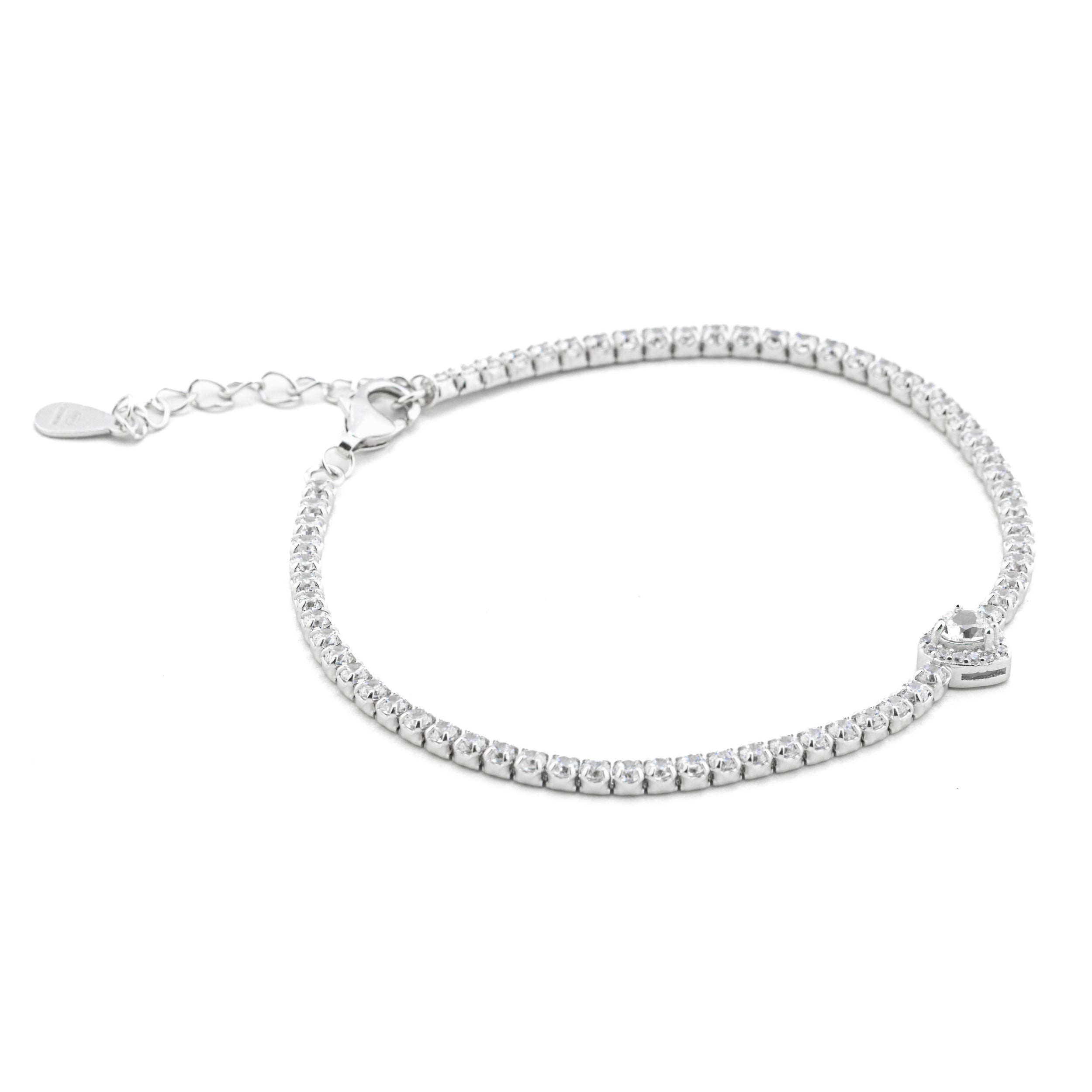 Bracciali argento 925 Tennis con Zirconi e Cuore Bianco