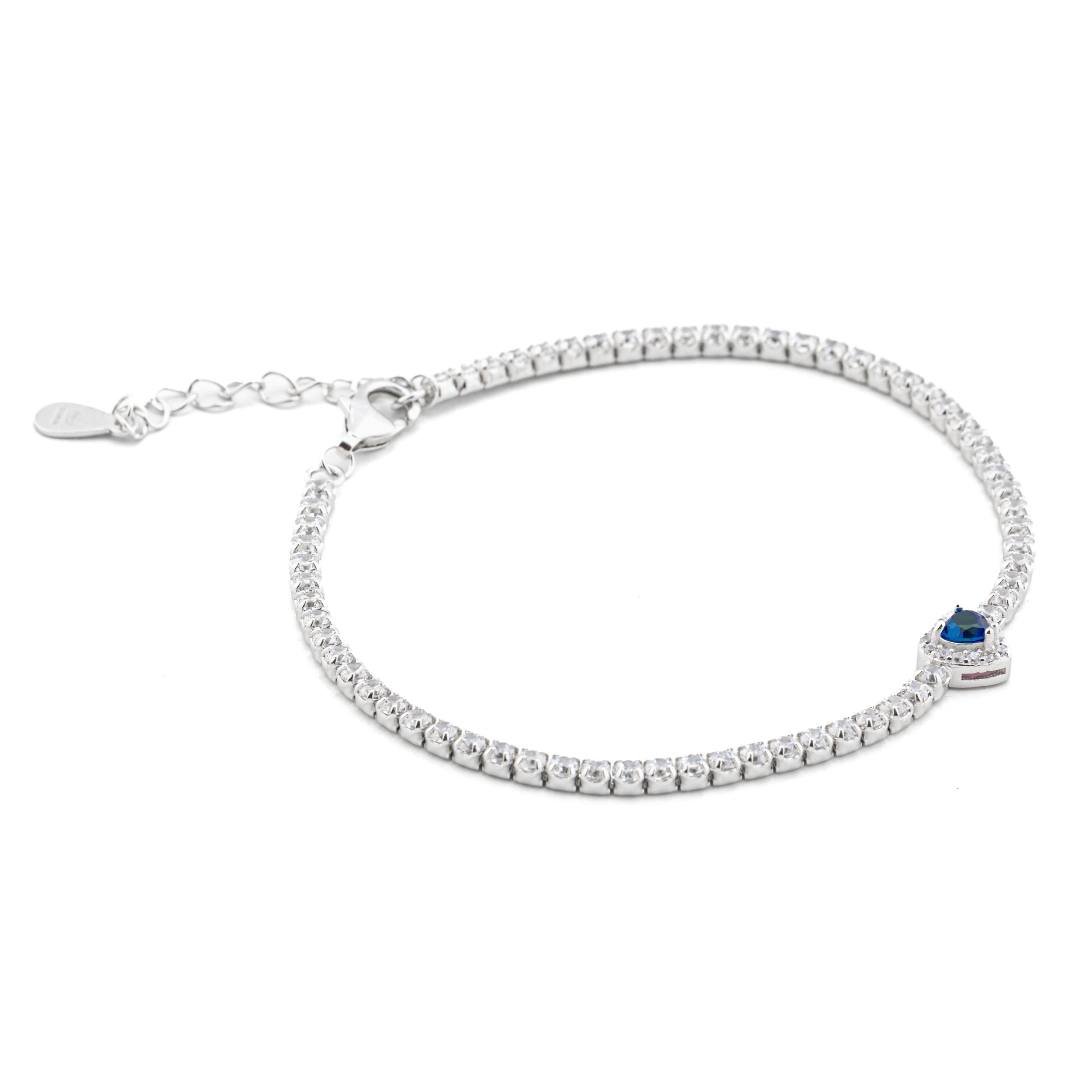 Bracciali argento 925 Tennis con Zirconi e Cuore Blu