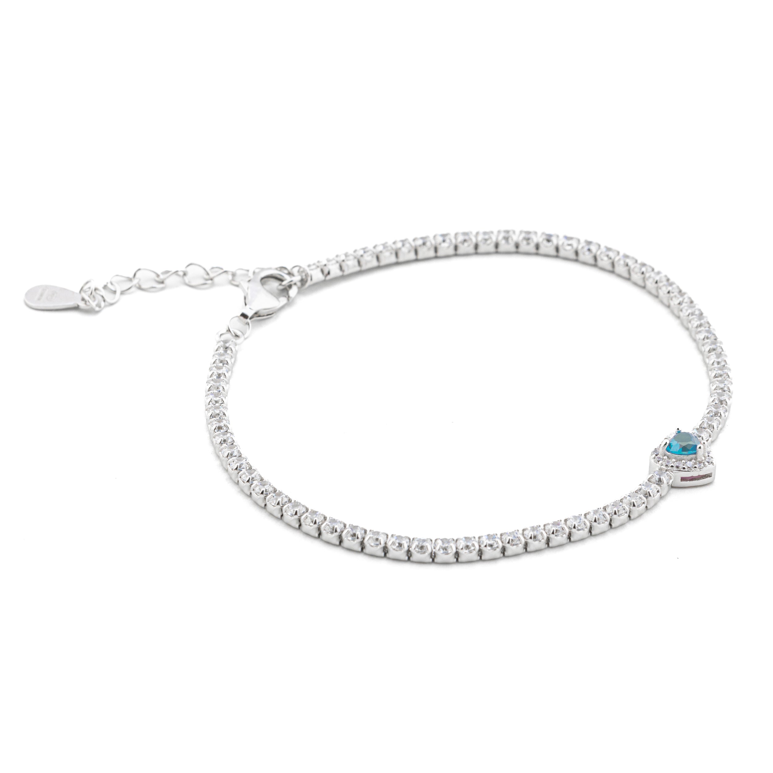 Bracciali argento 925 Tennis con Zirconi e Cuore Celeste