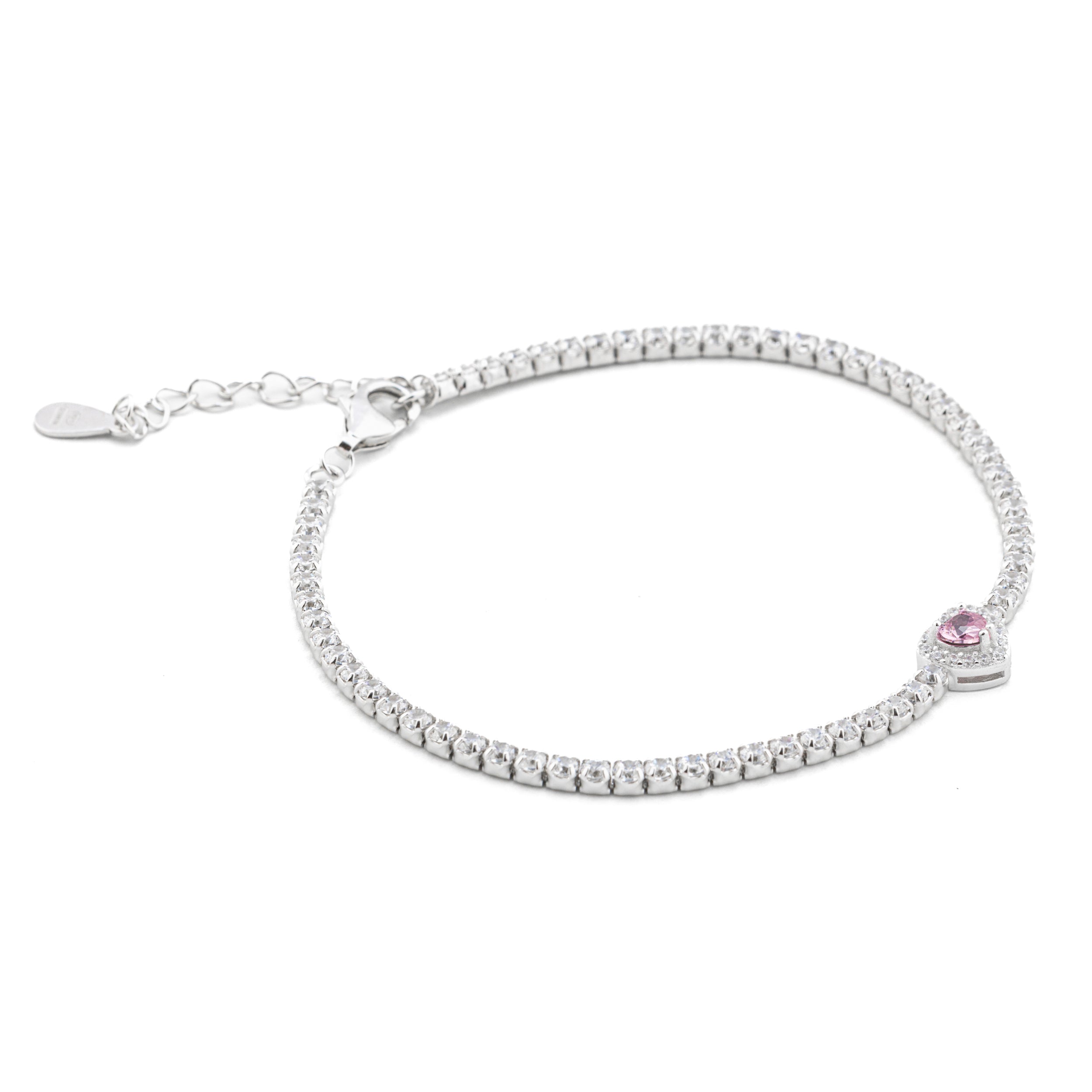 Bracciali argento 925 Tennis con Zirconi e Cuore Rosa