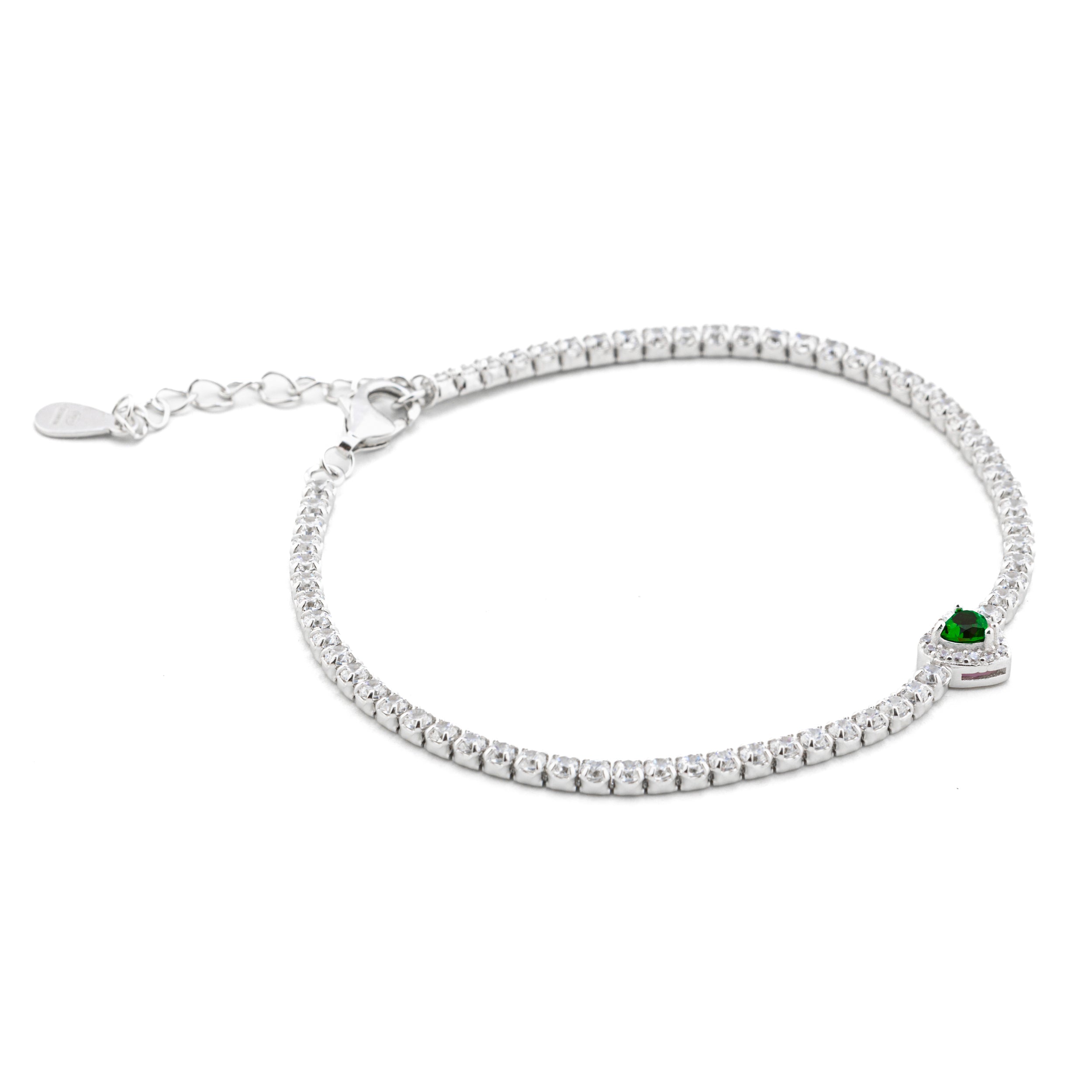 Bracciali argento 925 Tennis con Zirconi e Cuore Verde