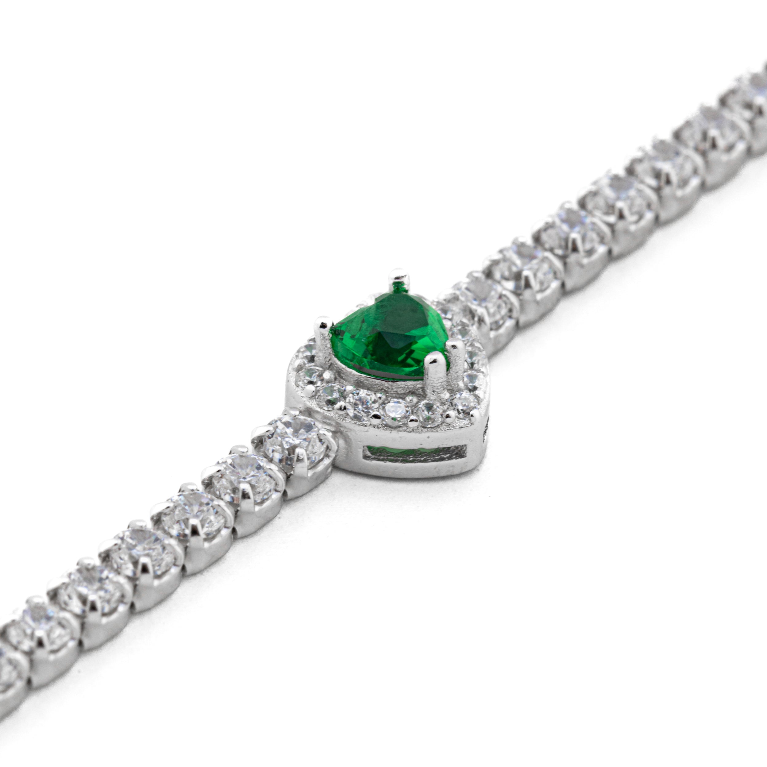 Bracciali argento 925 Tennis con Zirconi e Cuore Verde